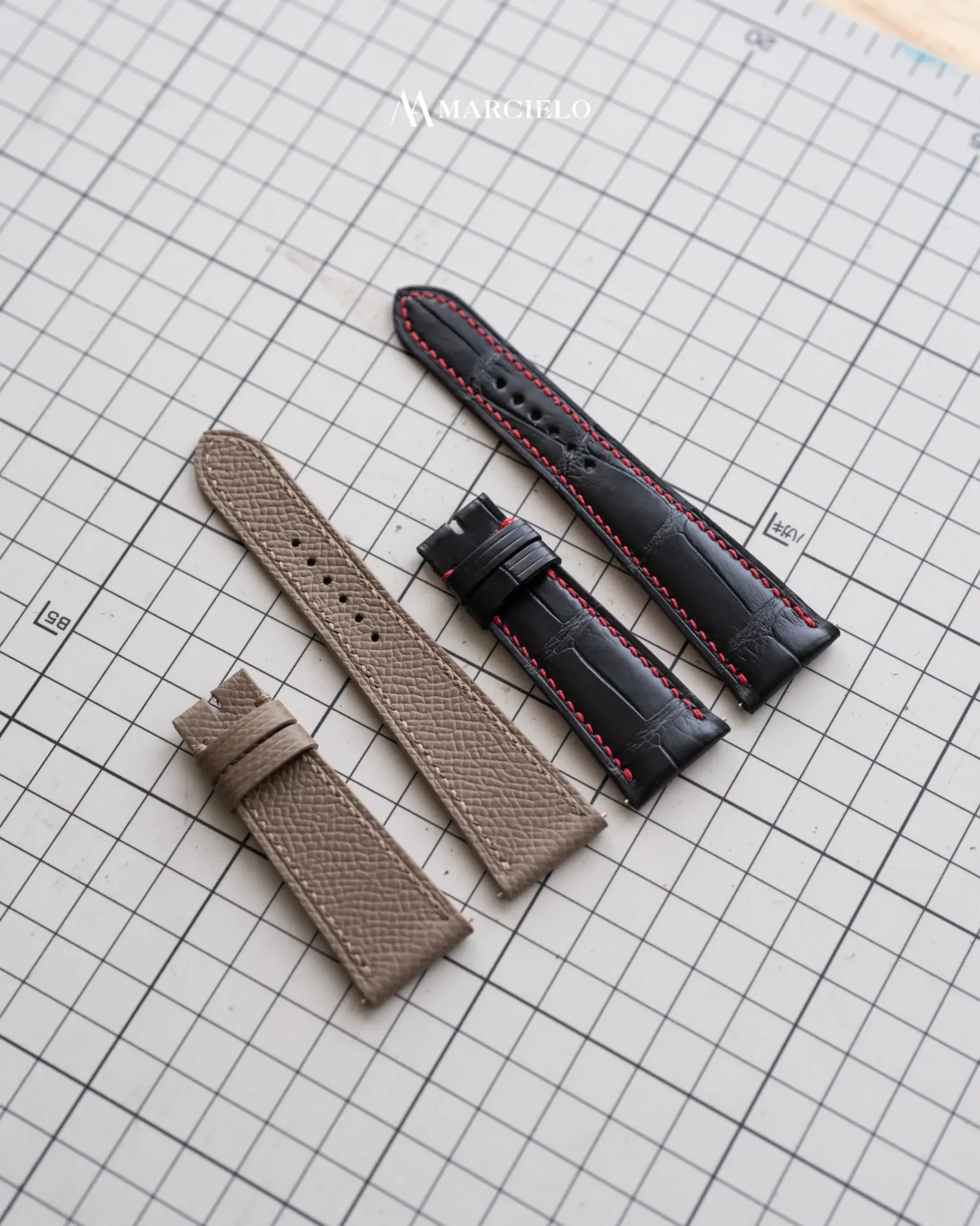 Dây đồng hồ thủ công - Patek Philippe - Da Epsom & Cá Sấu - Màu Xám Taupe & Đen