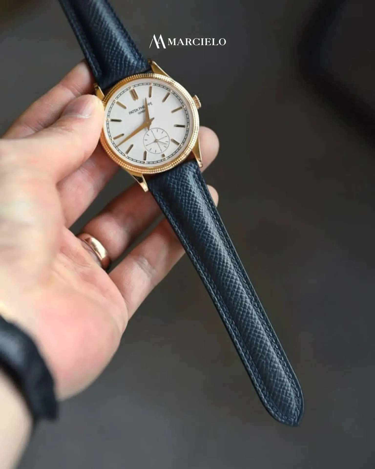 Dây đồng hồ thủ công - Patek Philippe 5104G-001 - Da Epsom - Màu Xanh Navy