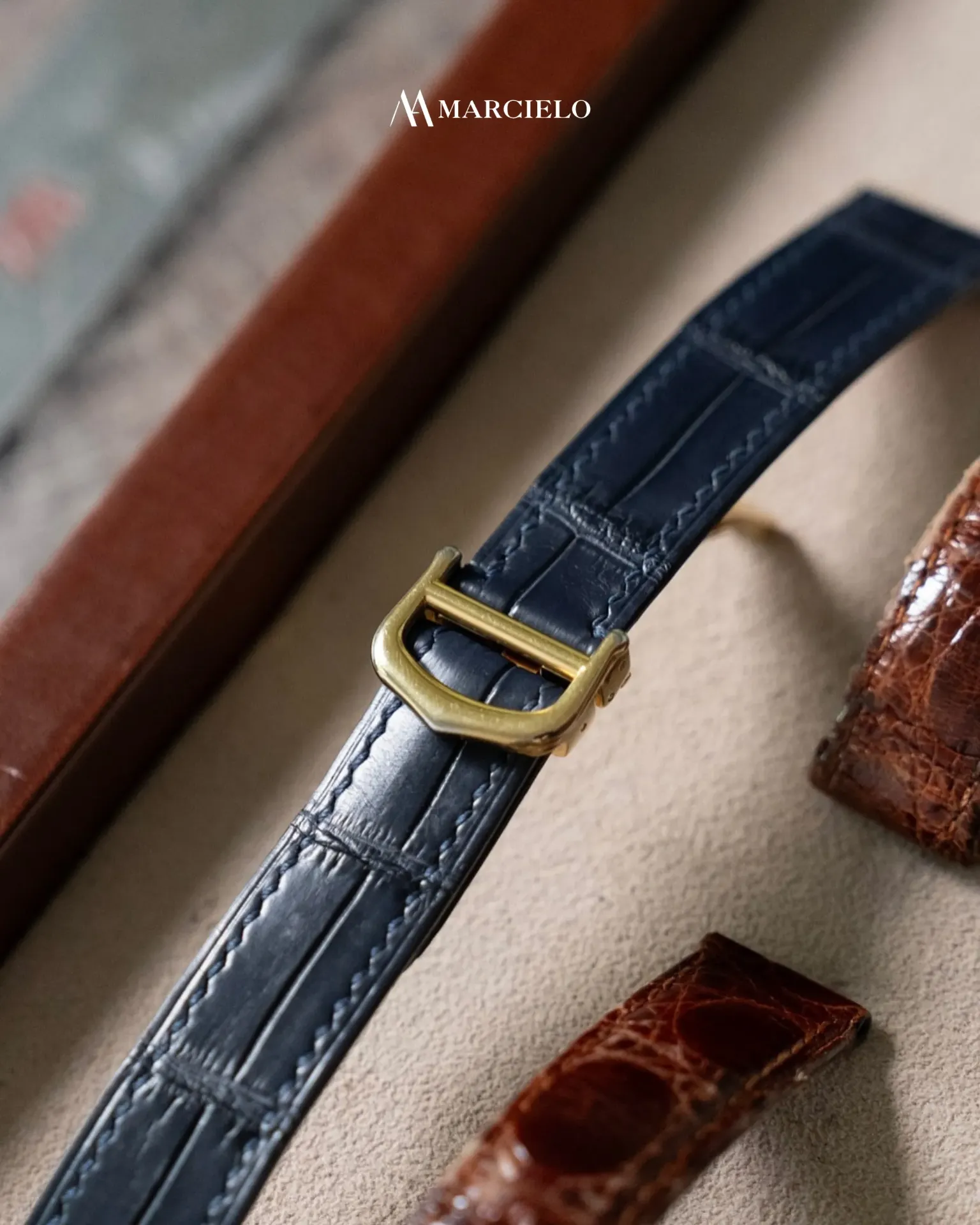 Dây đồng hồ thủ công - Cartier Must De - Da Cá Sấu - Màu Xanh Navy