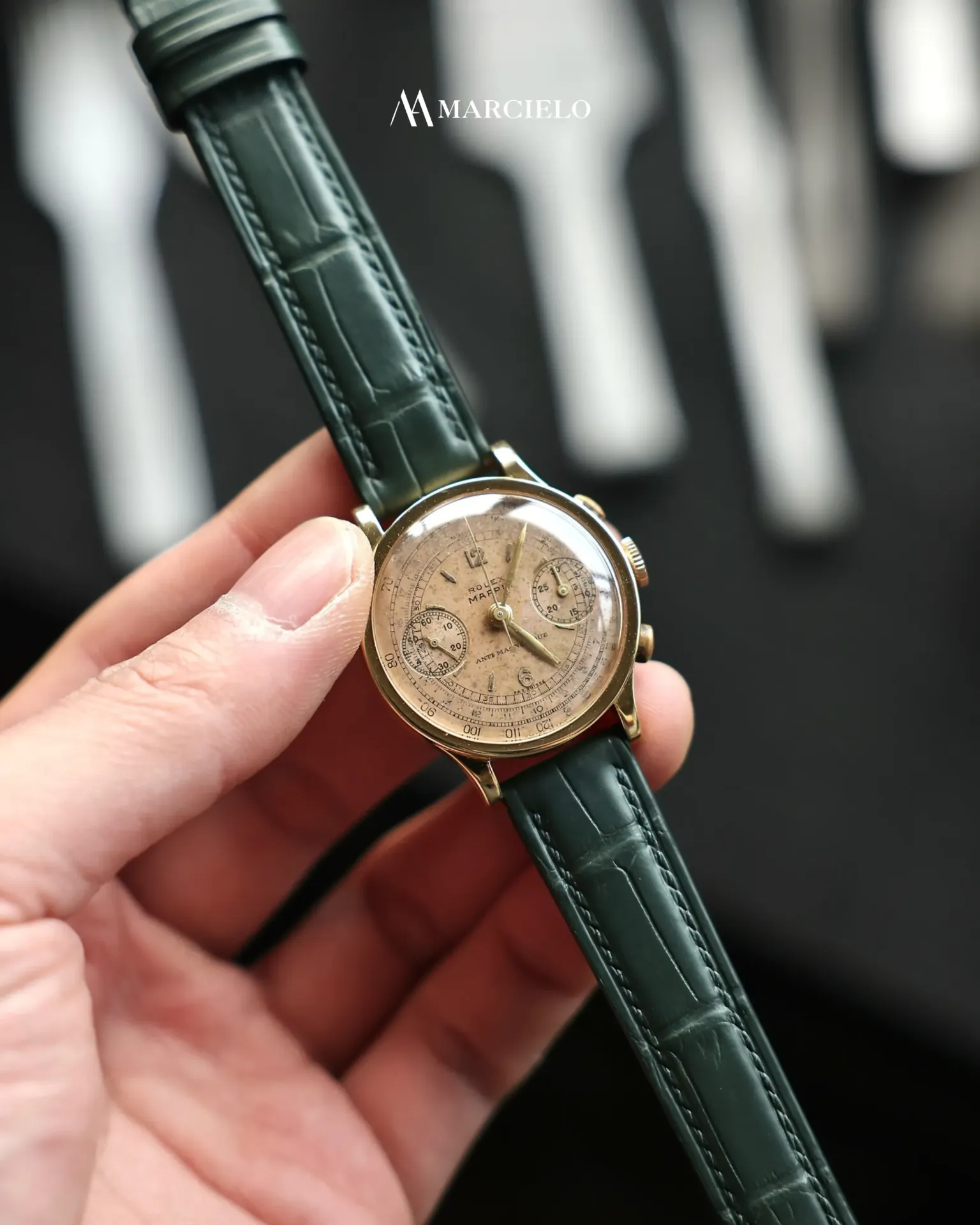 Dây đồng hồ thủ công - Rolex Daytona  - Da Cá Sấu - Màu Xanh lá