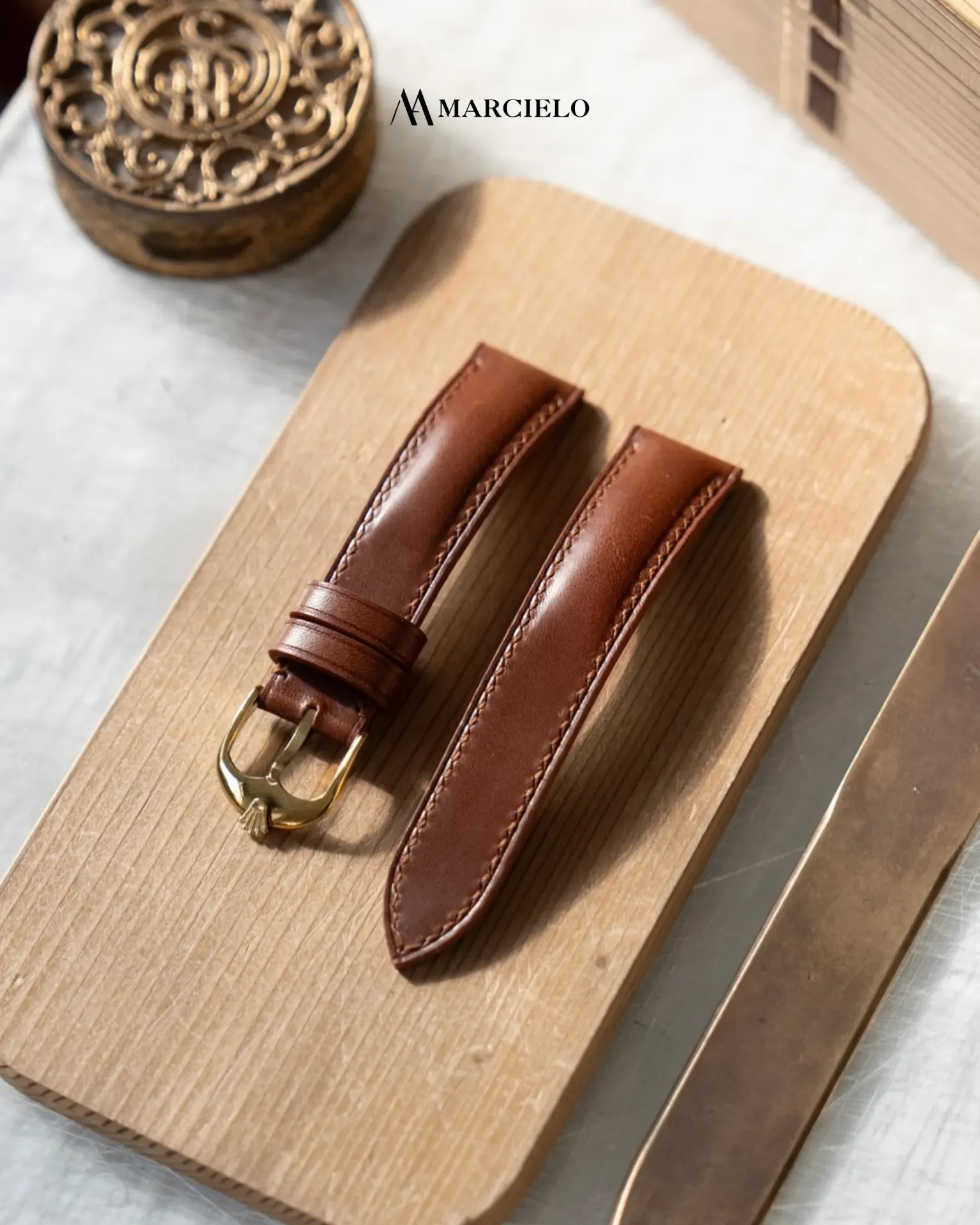 Dây đồng hồ thủ công - Rolex  - Da Bò - Màu Nâu