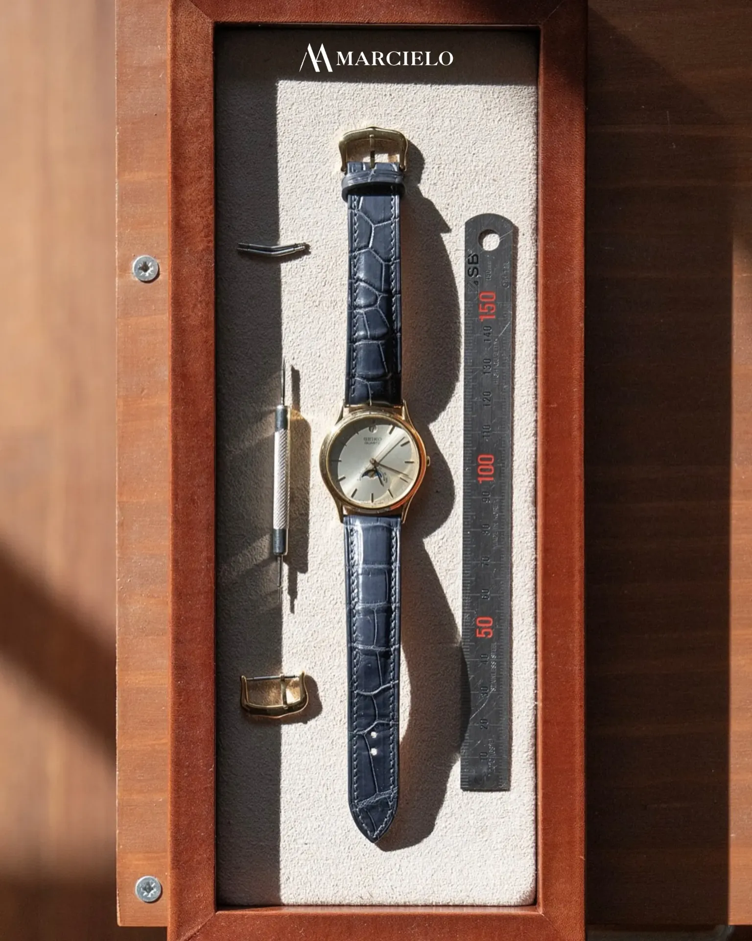 Dây đồng hồ thủ công - Seiko  - Da Cá Sấu - Màu Xanh Ngọc