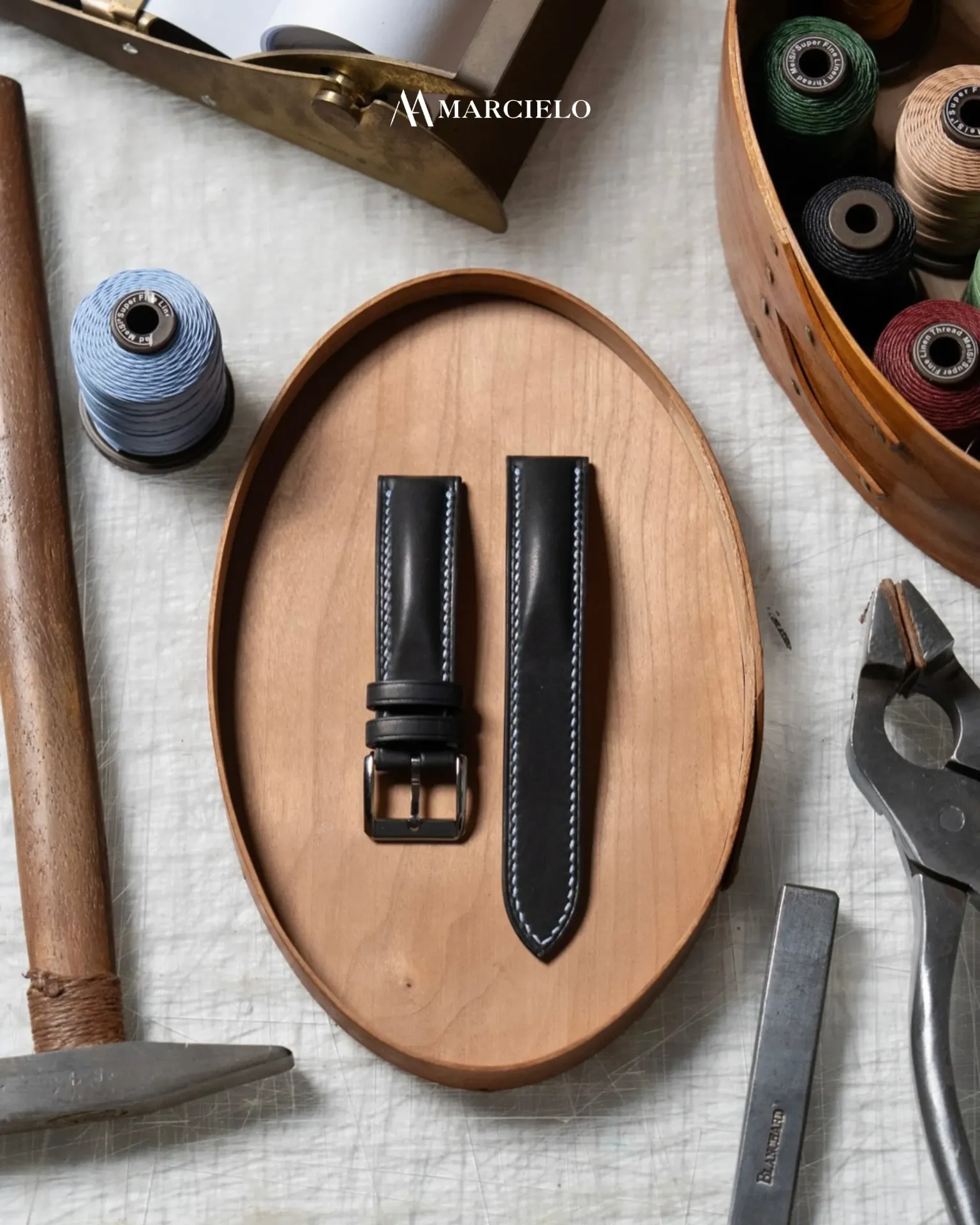 Dây đồng hồ thủ công - Tissot PRX  - Da Bò - Màu Đen