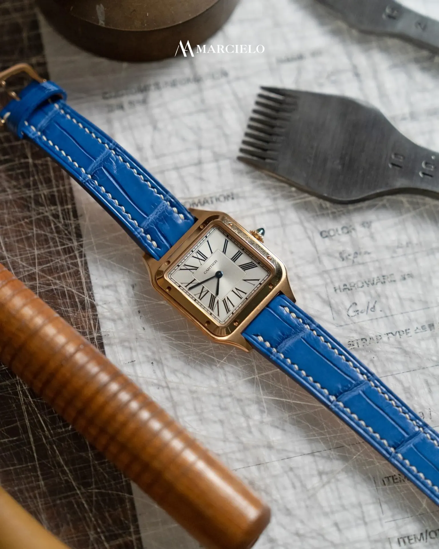 Dây đồng hồ thủ công - Cartier Santos Dumont - Da Cá Sấu - Màu Nâu