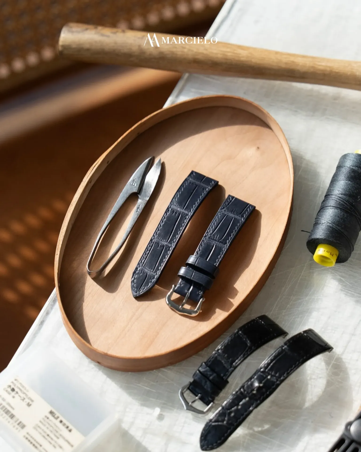 Dây đồng hồ thủ công - Cartier Santos - Da Cá Sấu - Màu Xanh Navy