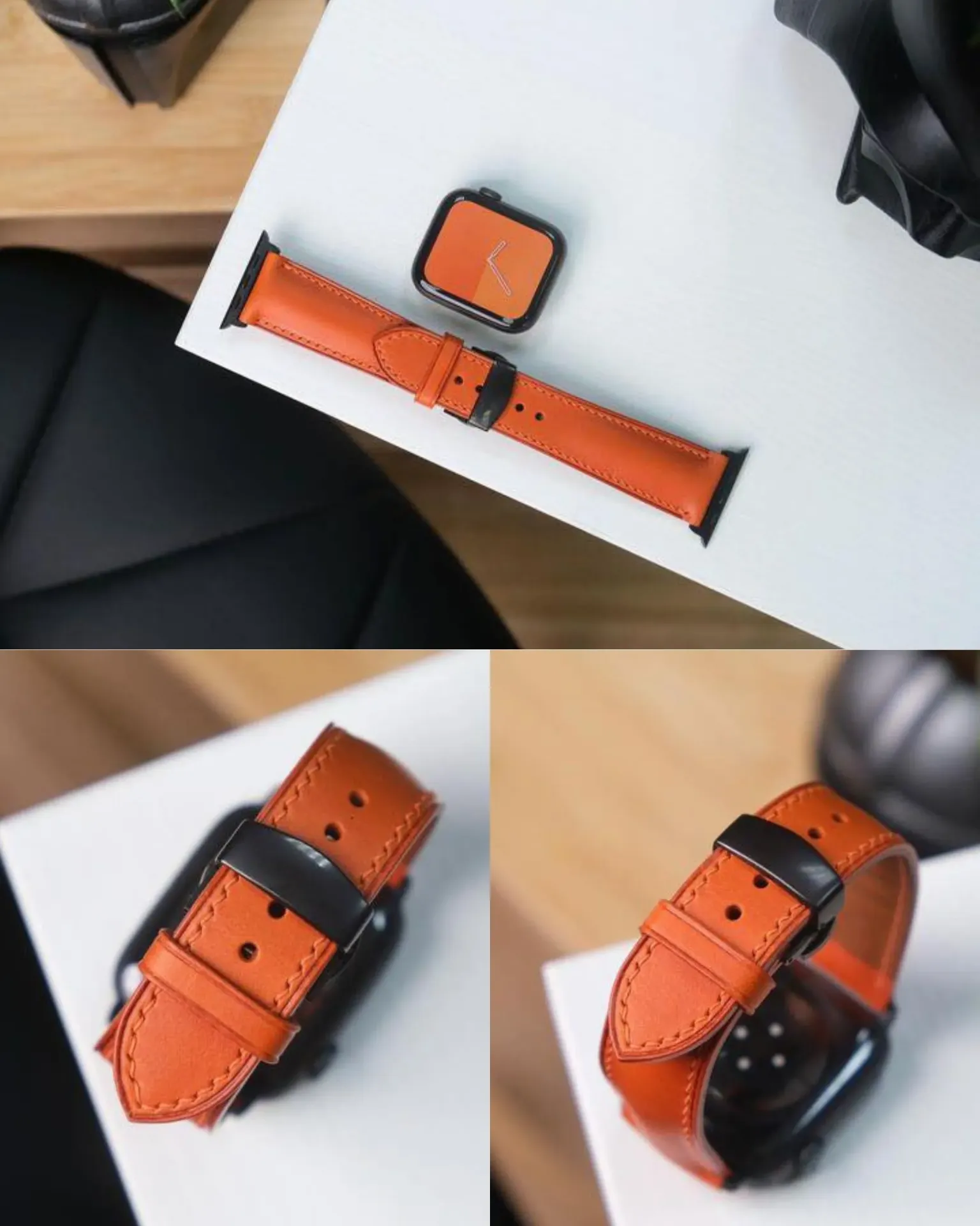 Dây đồng hồ thủ công - Apple Watch Series - Da Bò Buttero - Màu Cam