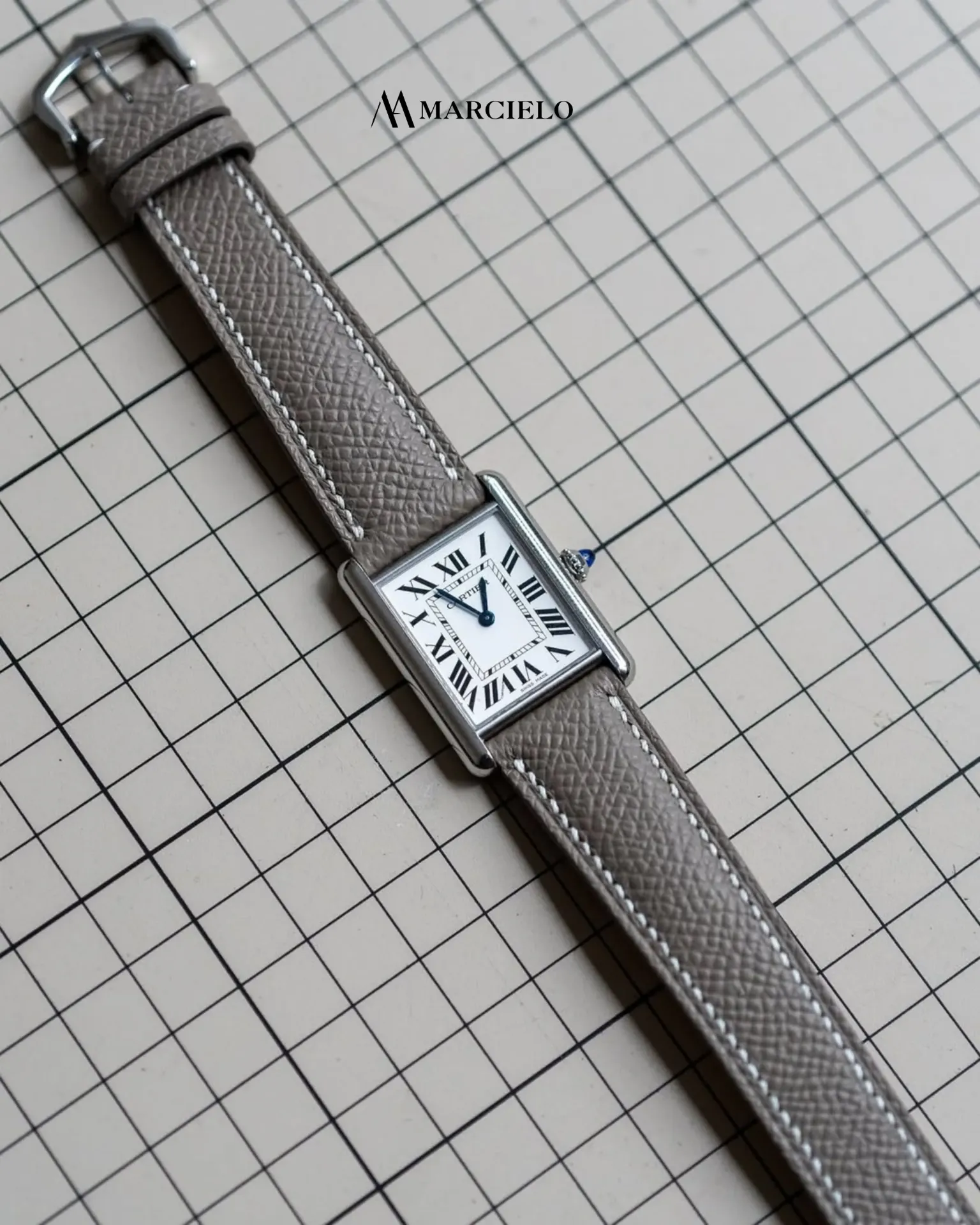 Dây đồng hồ thủ công - Cartier Must De - Da Epsom - Màu Xám