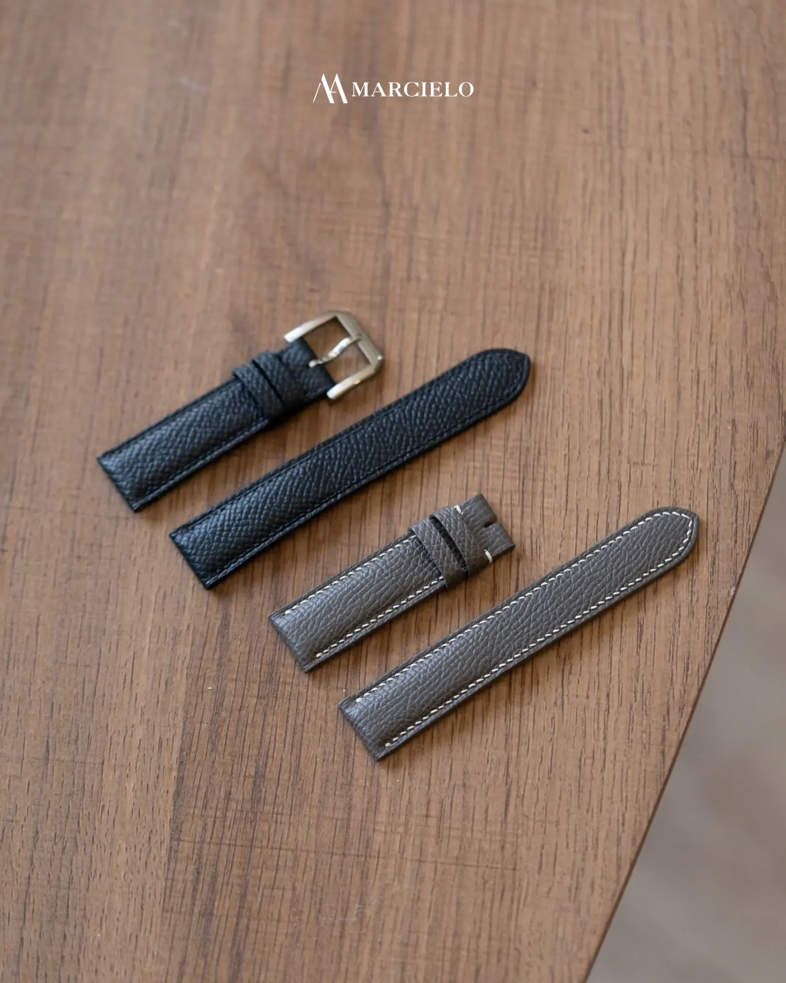 Dây đồng hồ thủ công - Cartier Must De - Da Epsom - Màu Đen & Xám Đen