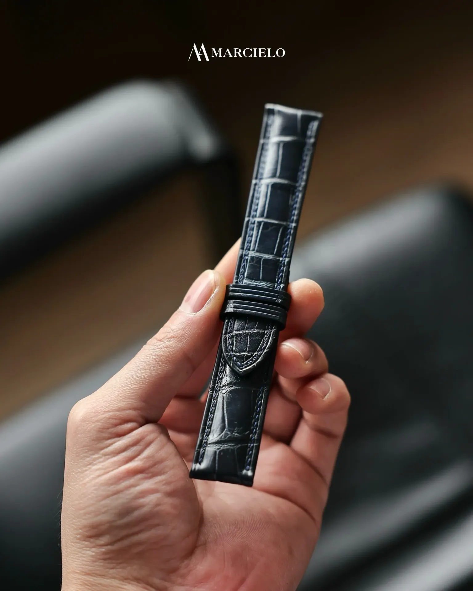 Dây đồng hồ thủ công - IWC Portofino - Da Cá Sấu - Màu Xanh Navy Đậm