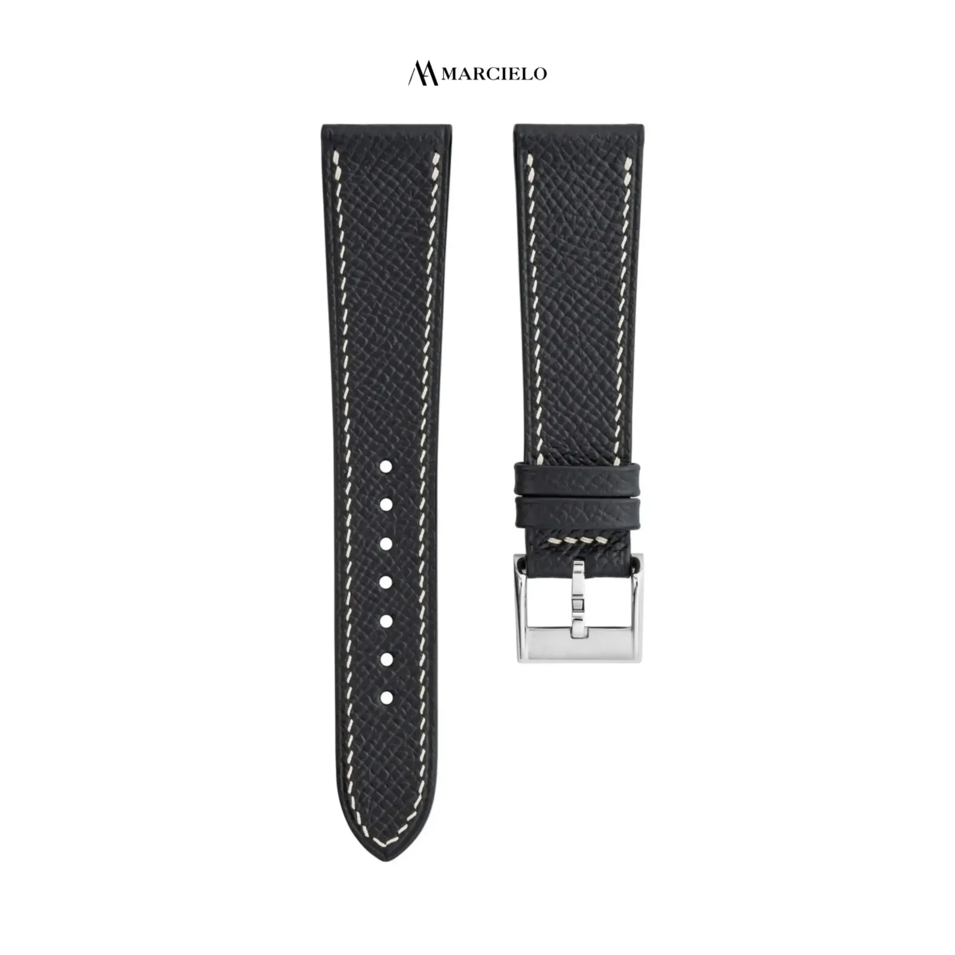 Epsom leather strap in Black (16mm-14mm, White pin buckle)