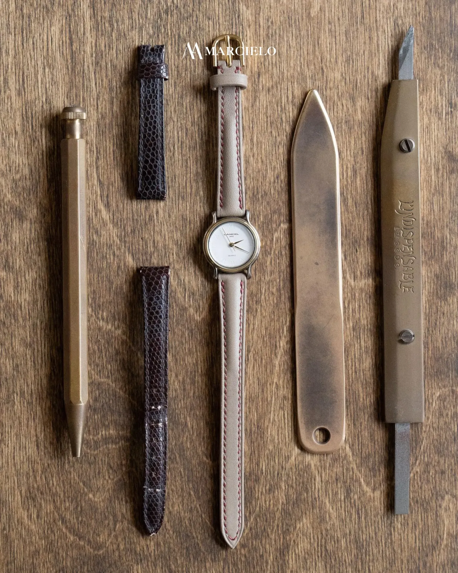 Dây đồng hồ thủ công - Lancel - Da Bò - Màu Kem