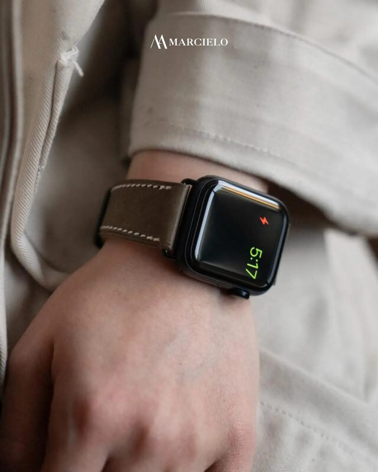 Dây đồng hồ thủ công - Apple Watch Series - Da Bò Buttero - Màu Xám