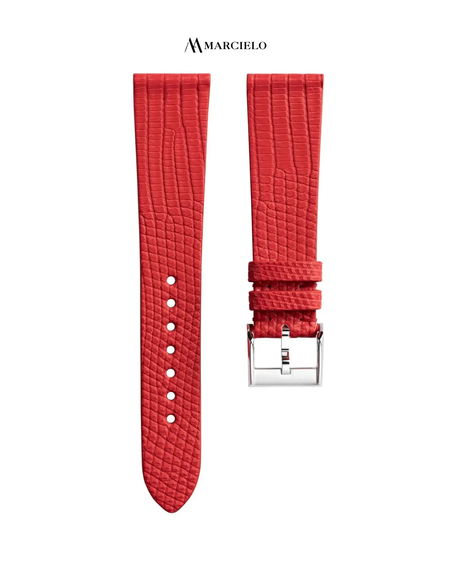 Dây da Kỳ Đà màu Đỏ (16mm-14mm, White pin buckle)