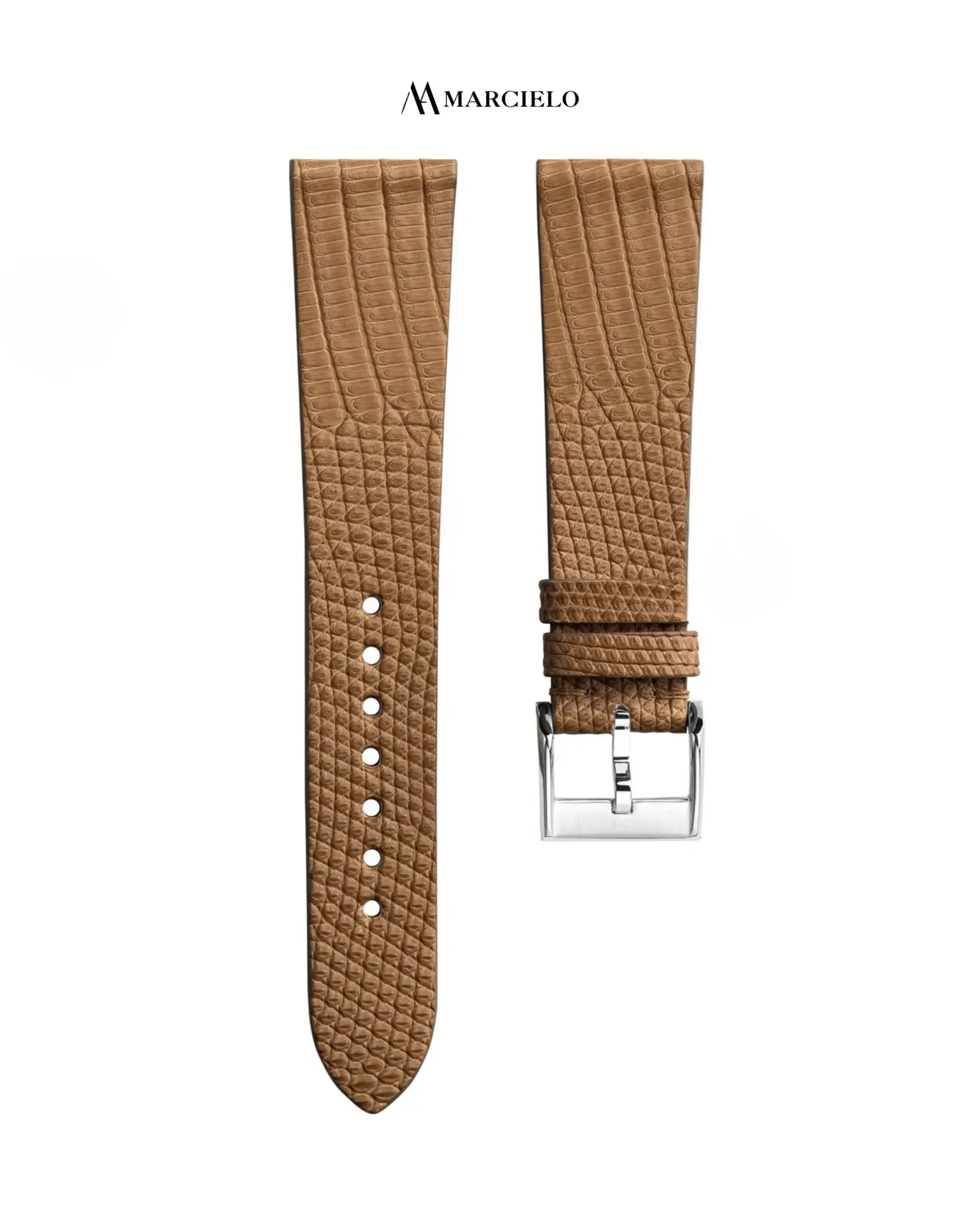 Dây da Kỳ Đà màu Nâu Vàng (16mm-14mm, White pin buckle)