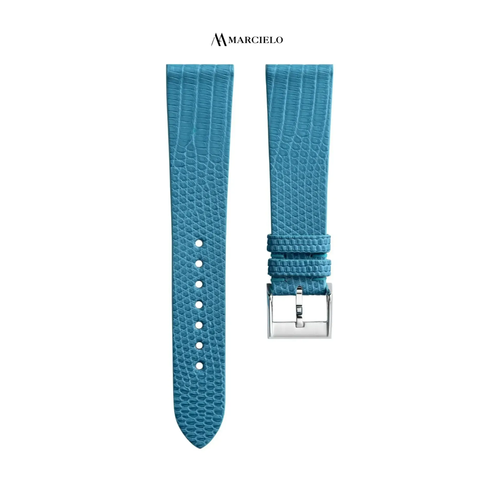 Dây da Kỳ Đà màu Xanh Blue (16mm-14mm, Khoá kim trắng)