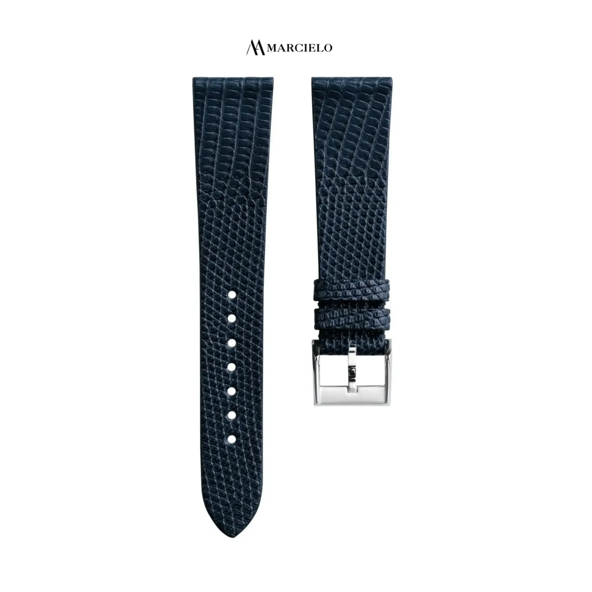 Dây da Kỳ Đà màu Xanh Navy (16mm-14mm, Khoá kim trắng)