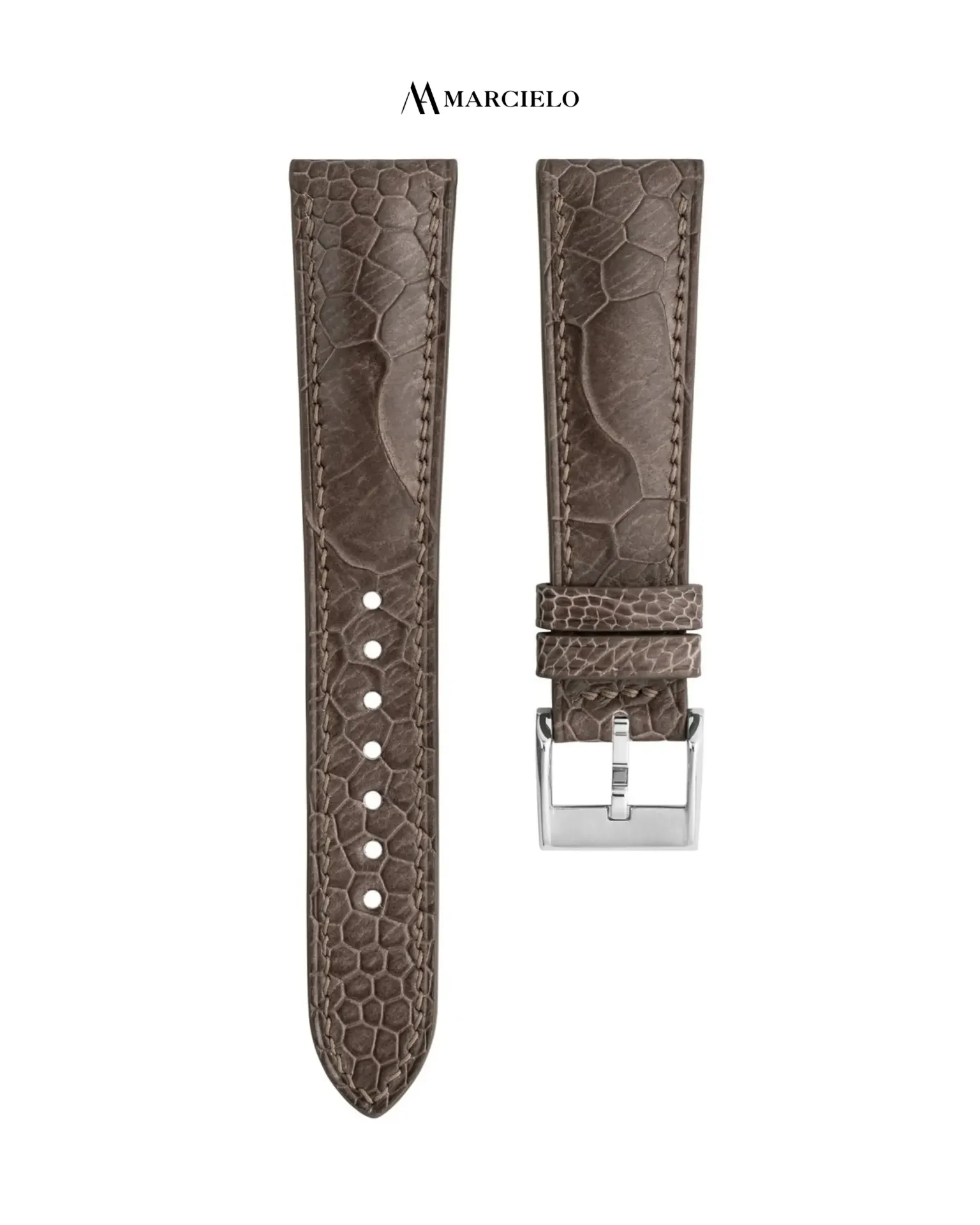 Dây da Đà Điểu màu Nâu Đậm (16mm-14mm, White pin buckle)