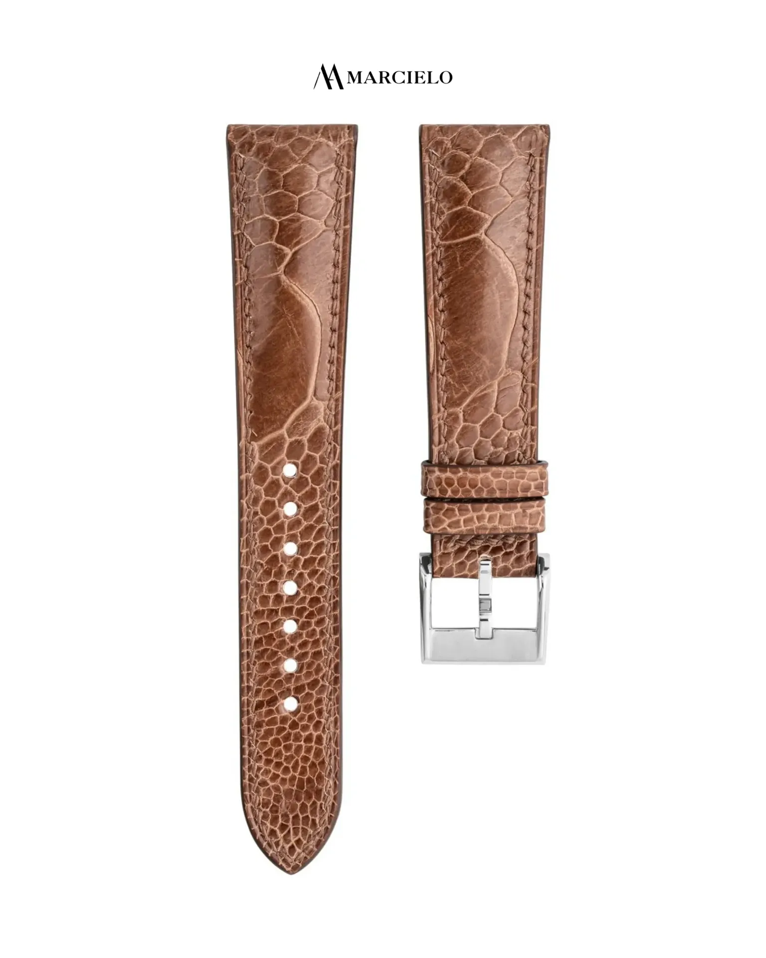 Dây da Đà Điểu màu Nâu Sáng (16mm-14mm, White pin buckle)