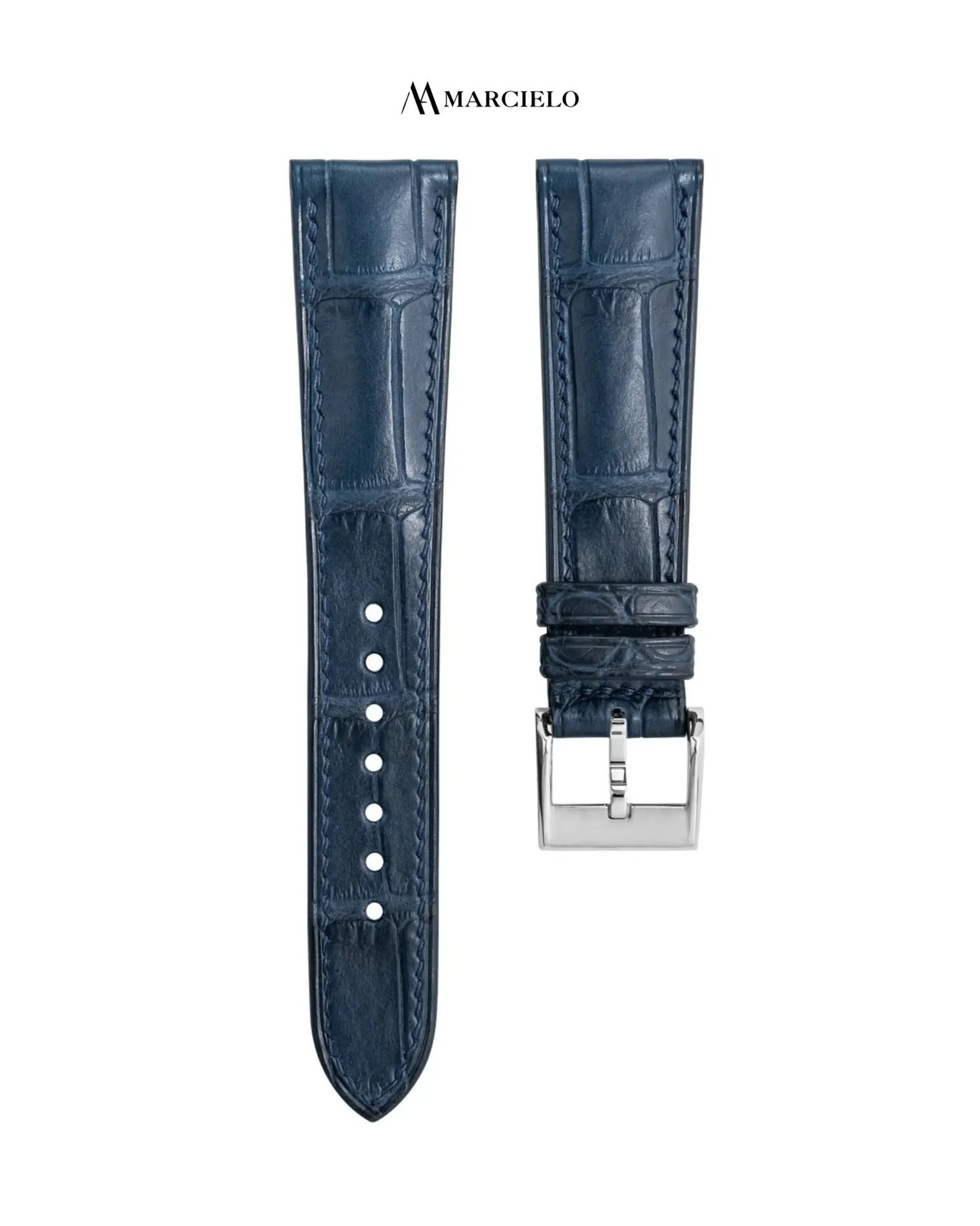 Alligator crocodile leather strap in Navy Blue (16mm-14mm, White pin buckle)