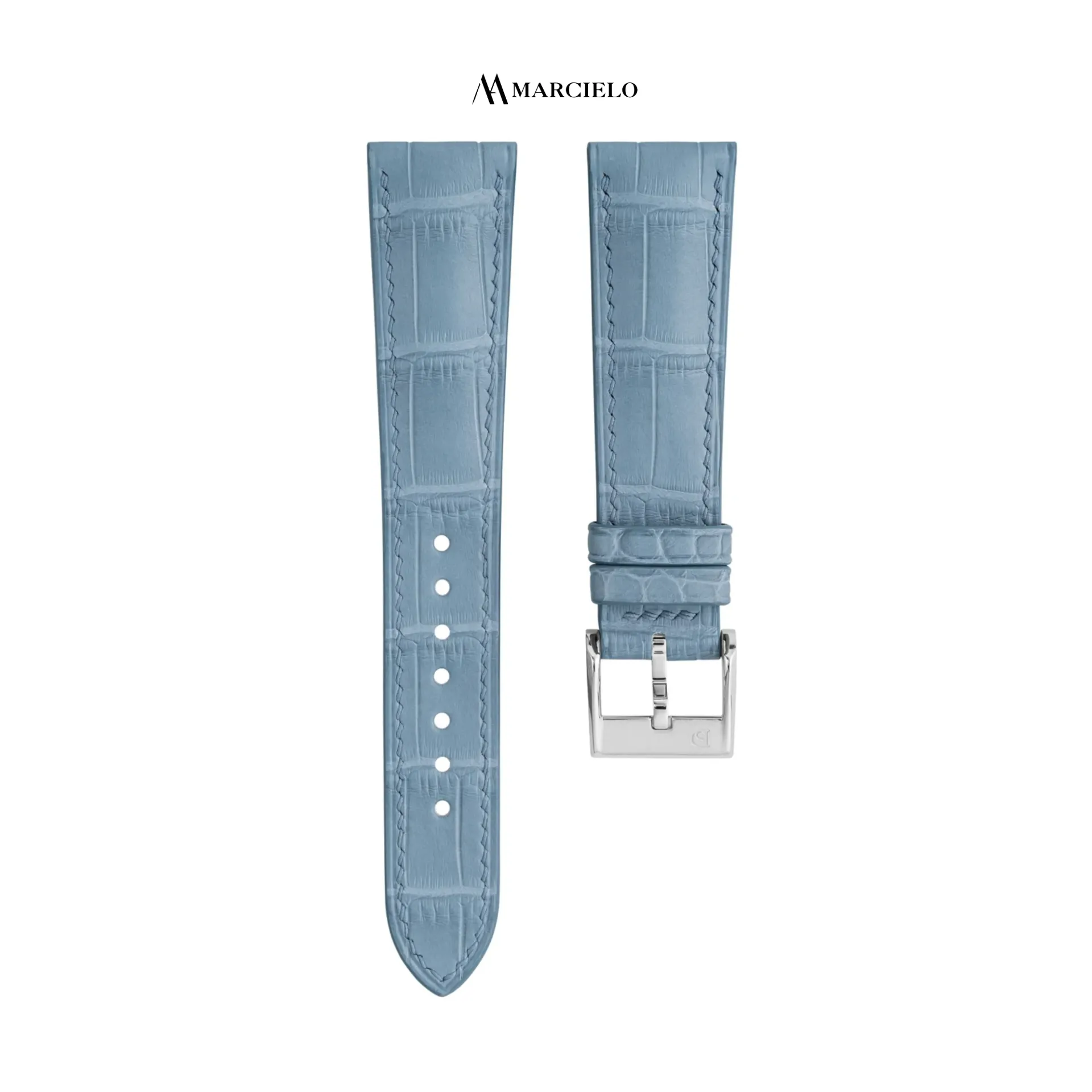 Alligator crocodile leather strap in Sky Blue (16mm-14mm, White pin buckle)