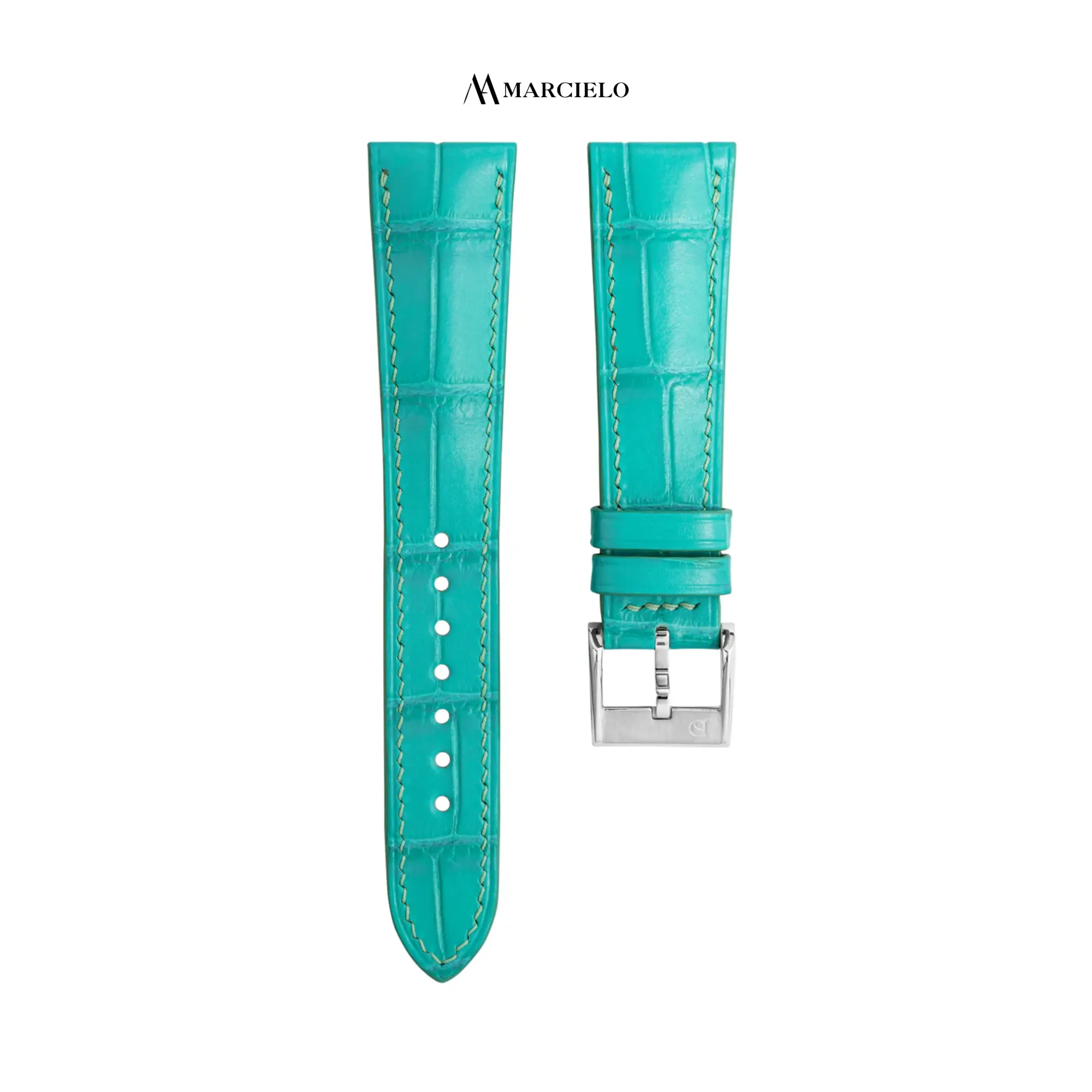 Alligator crocodile leather strap in Mint Green (16mm-14mm, White pin buckle)