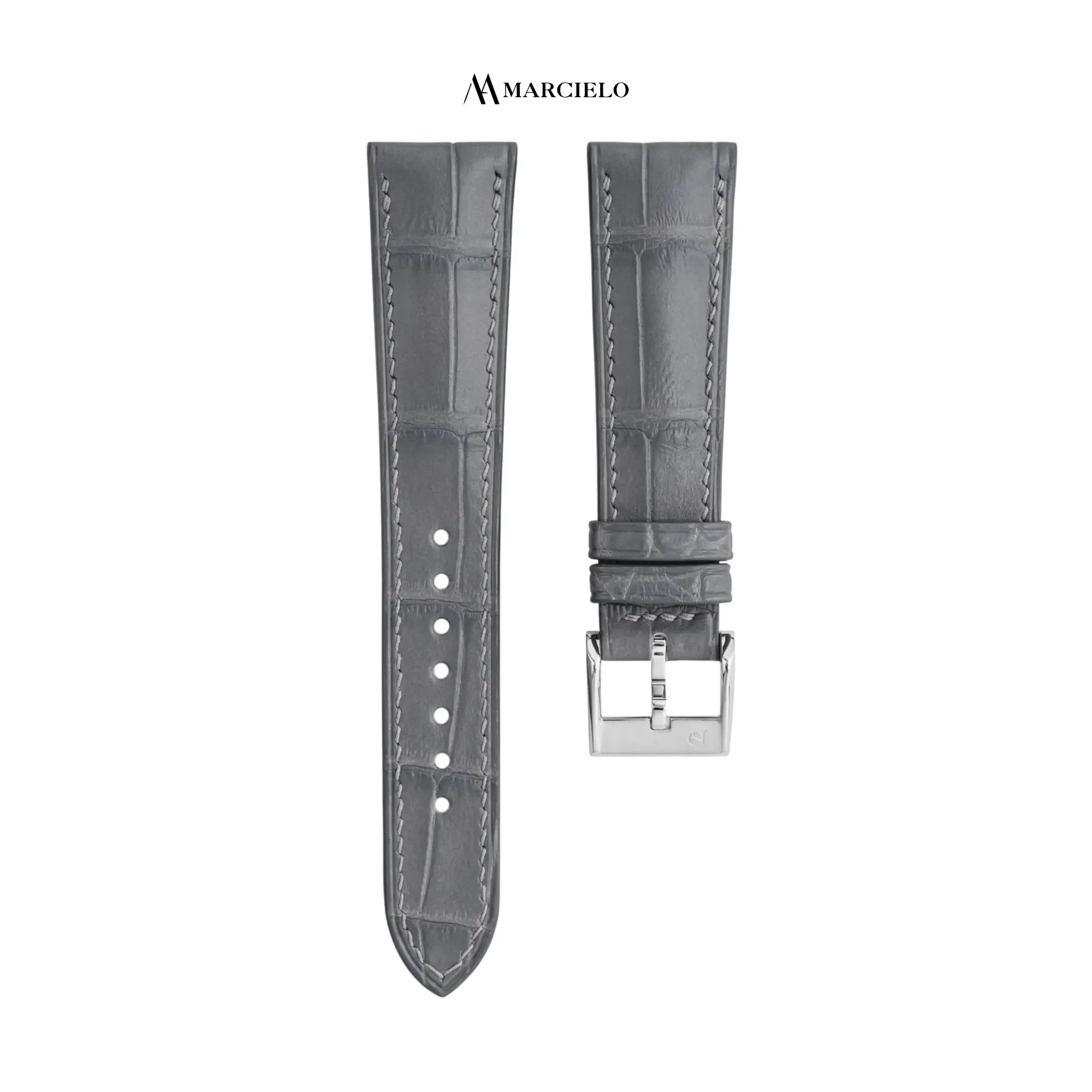 Dây da cá sấu Alligator màu Xám (16mm-14mm, Khoá kim trắng)