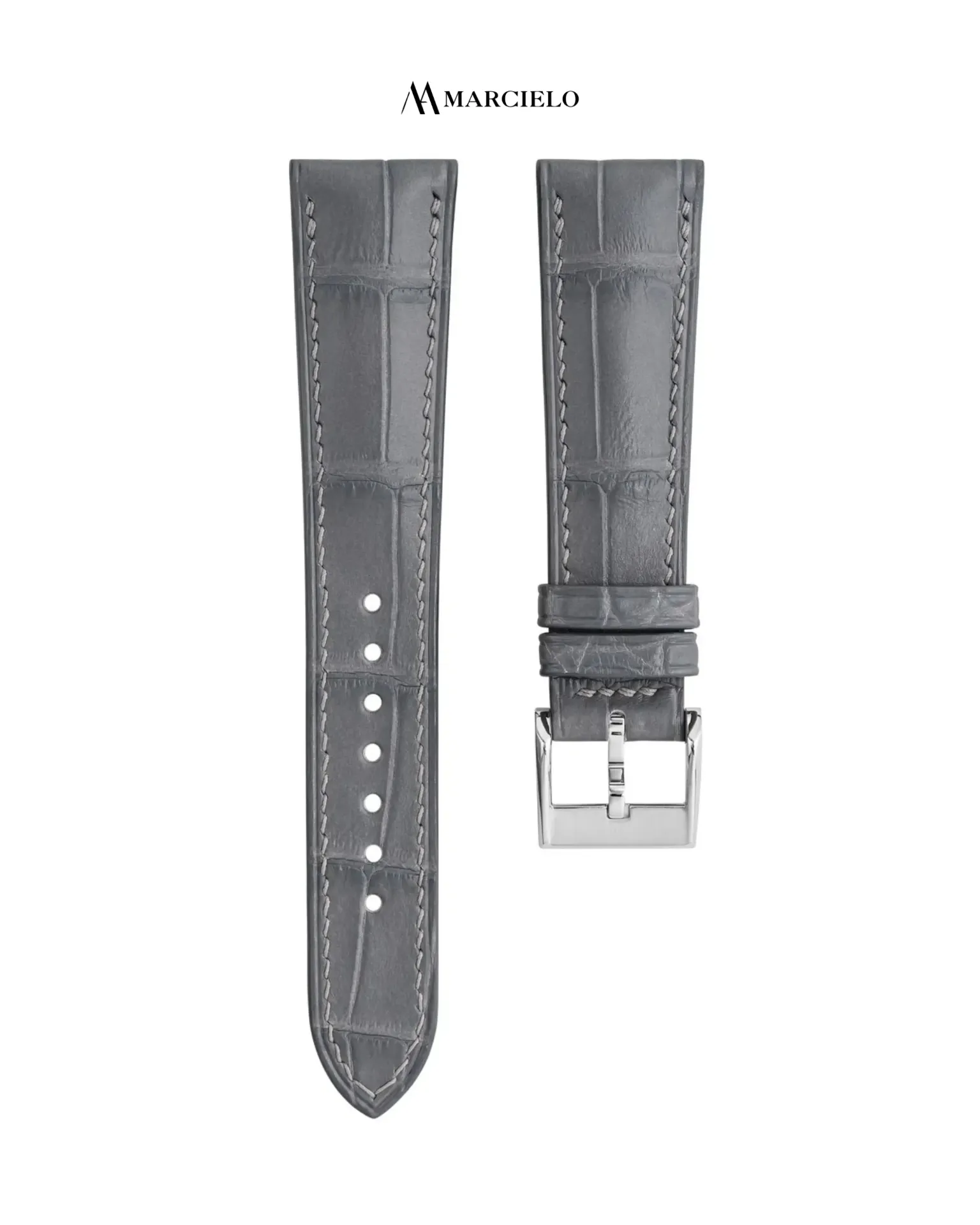 Grey Alligator Leather Strap (16mm-14mm, White pin buckle)