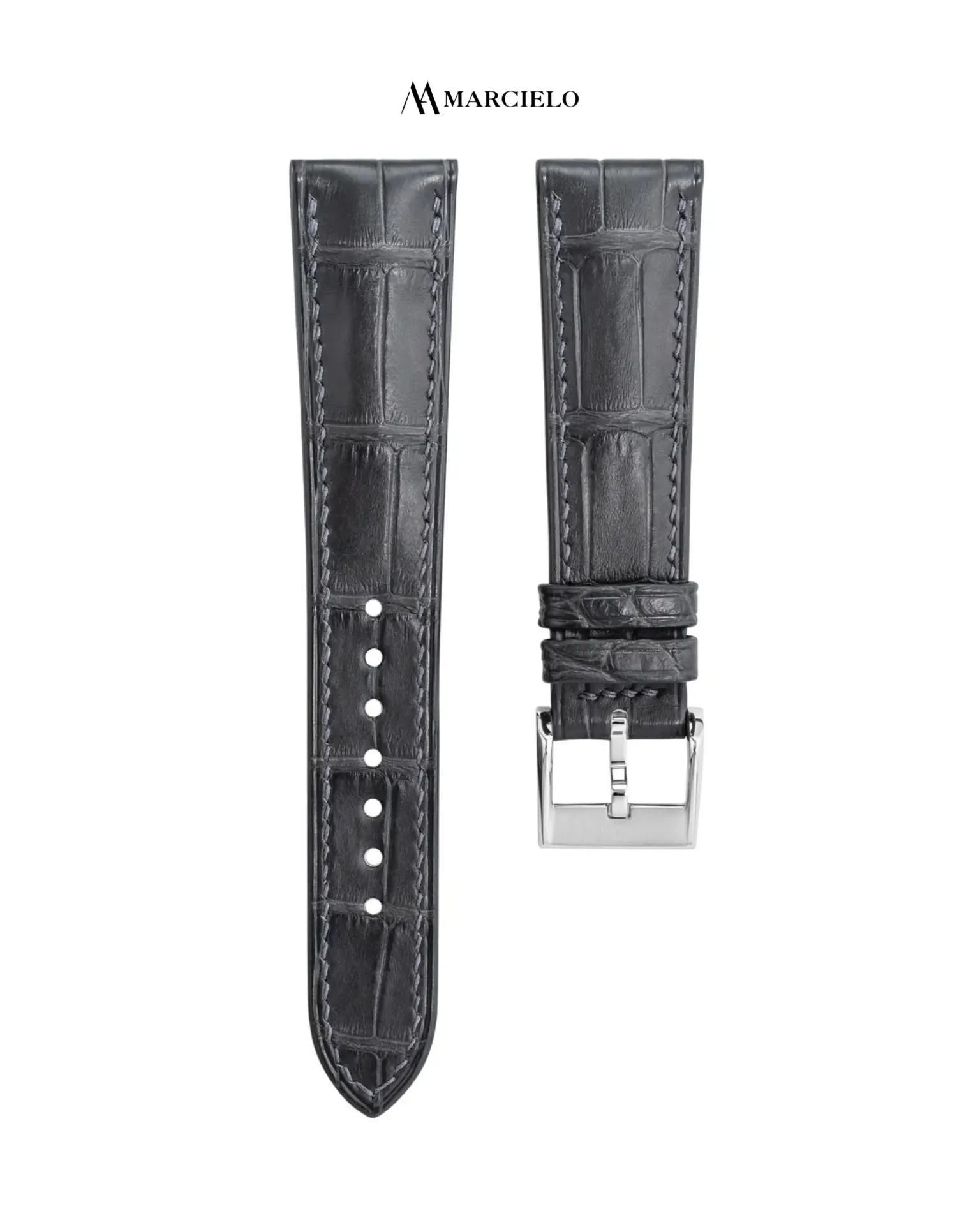 Dark Grey Alligator Leather Strap (16mm-14mm, White pin buckle)