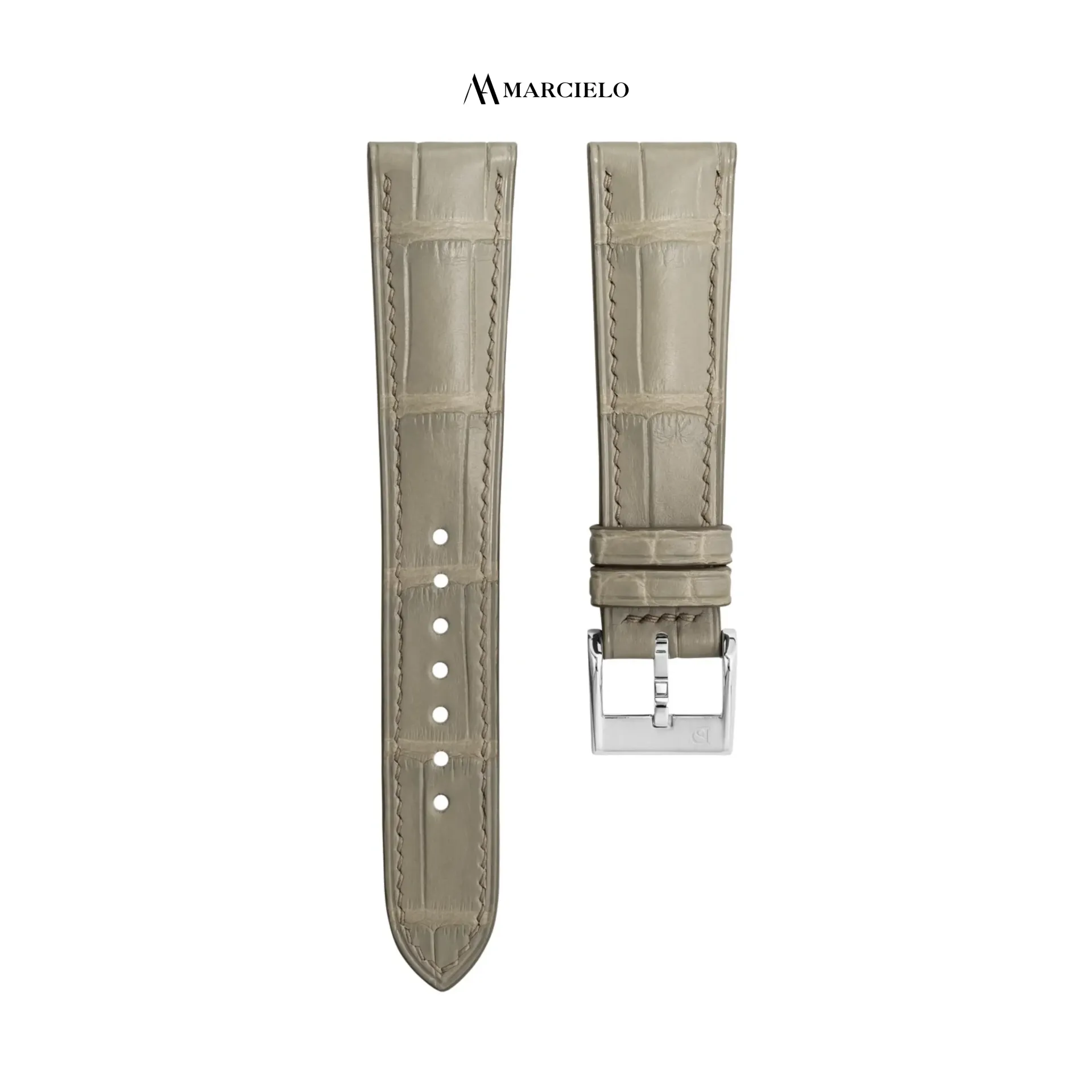 Beige Alligator Leather Strap (16mm-14mm, White pin buckle)