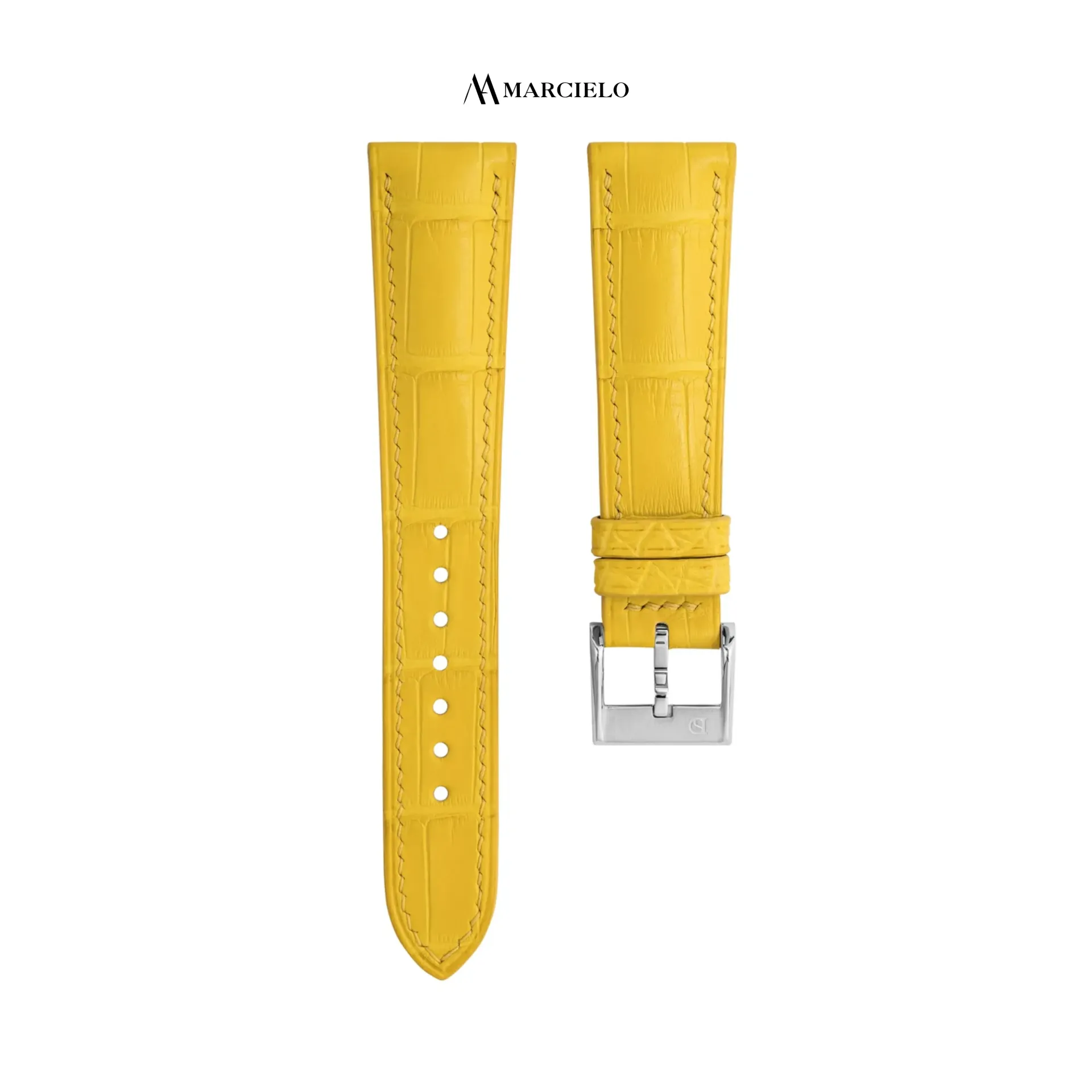 Yellow Alligator Leather Strap (16mm-14mm, White pin buckle)