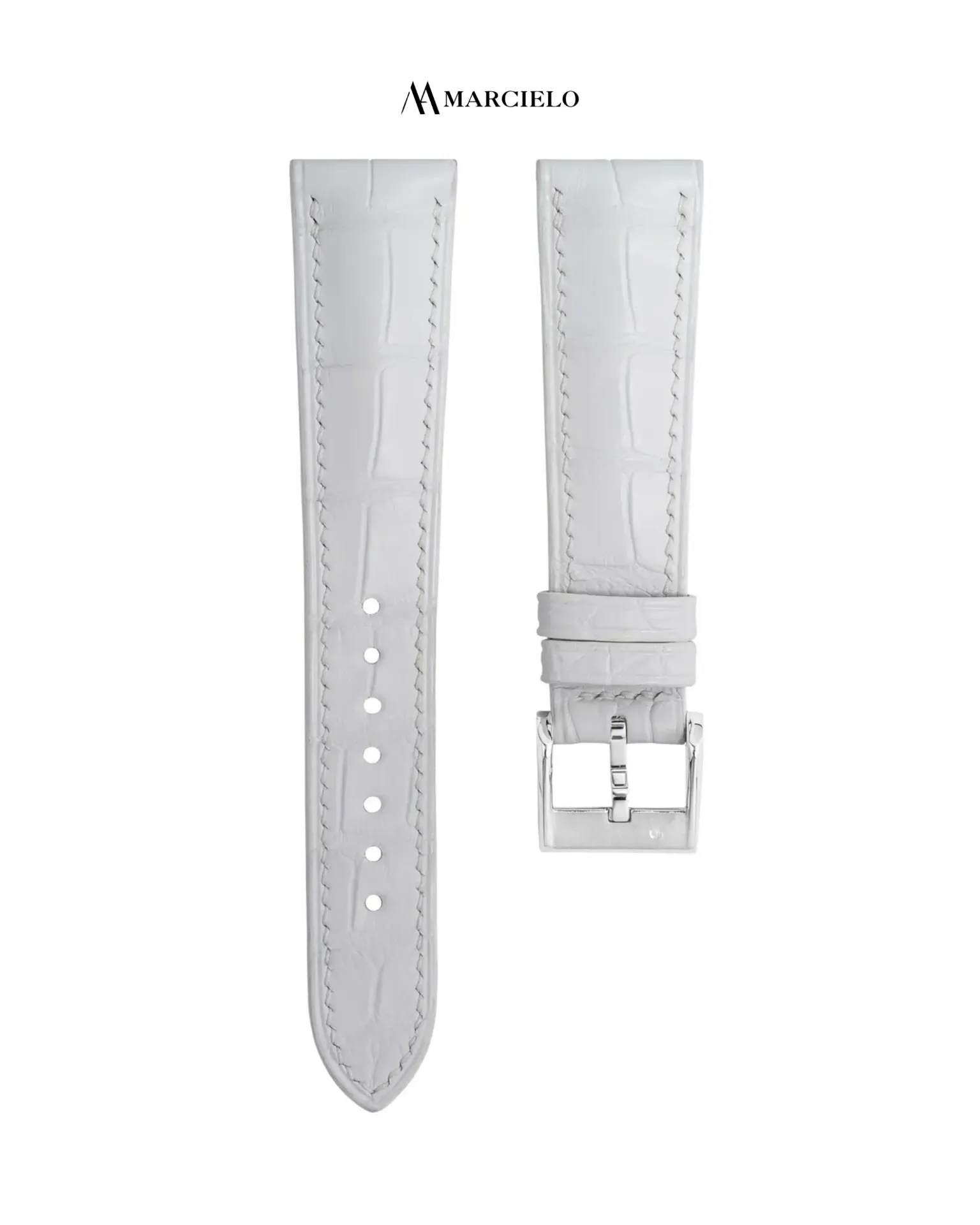 Dây da cá sấu Alligator màu Trắng (16mm-14mm, White pin buckle)