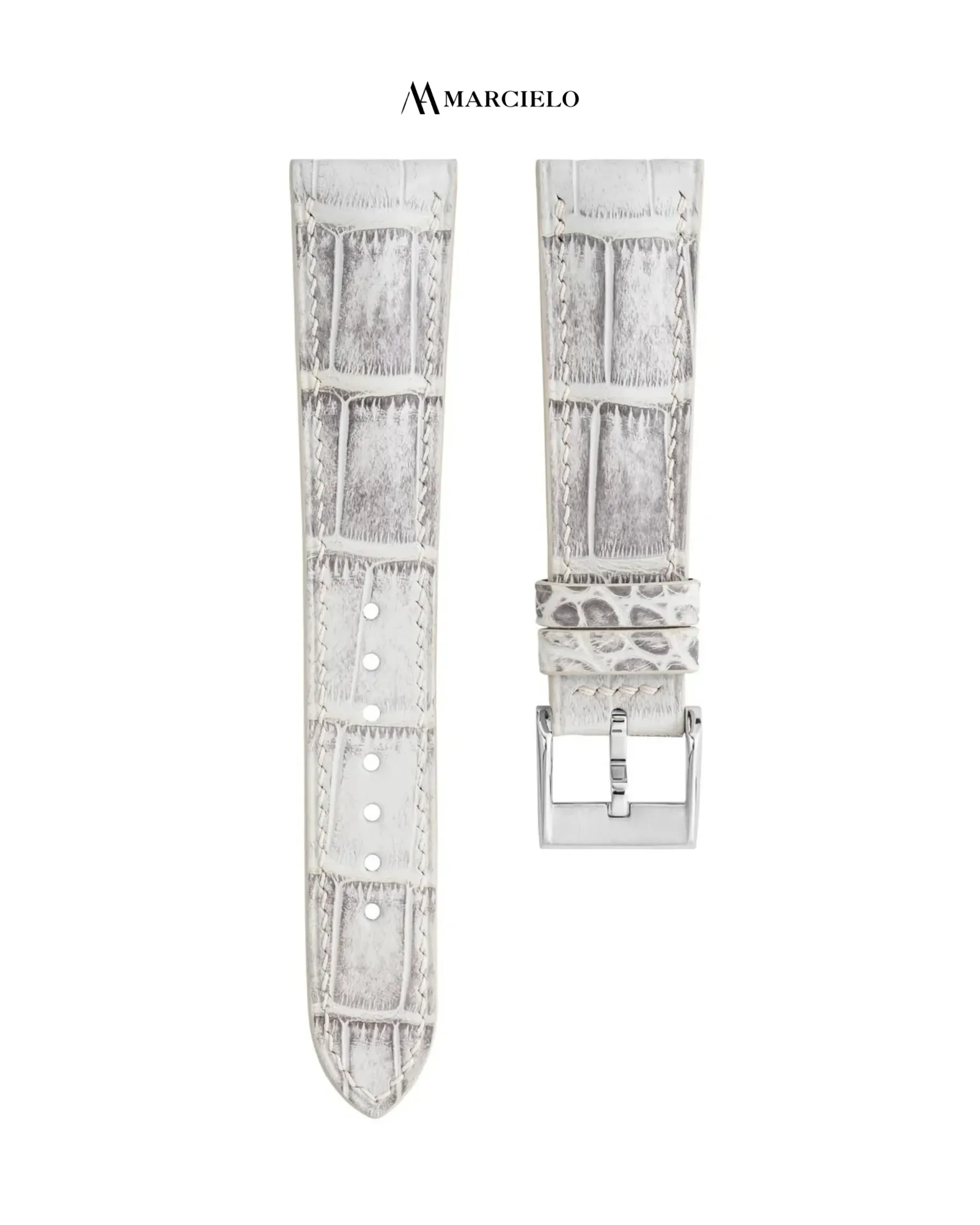 White Himalaya Alligator Leather Strap (16mm-14mm, White pin buckle)