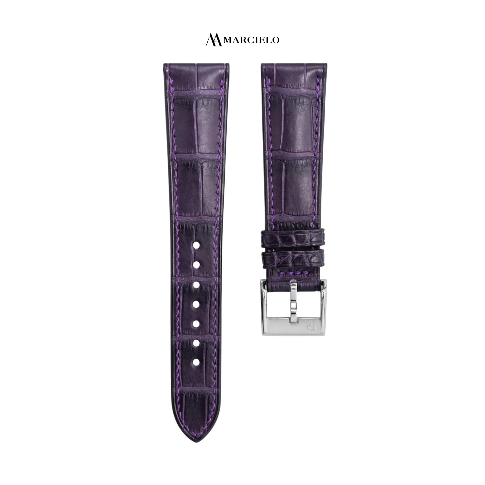 Purple Alligator Leather Strap (16mm-14mm, White pin buckle)