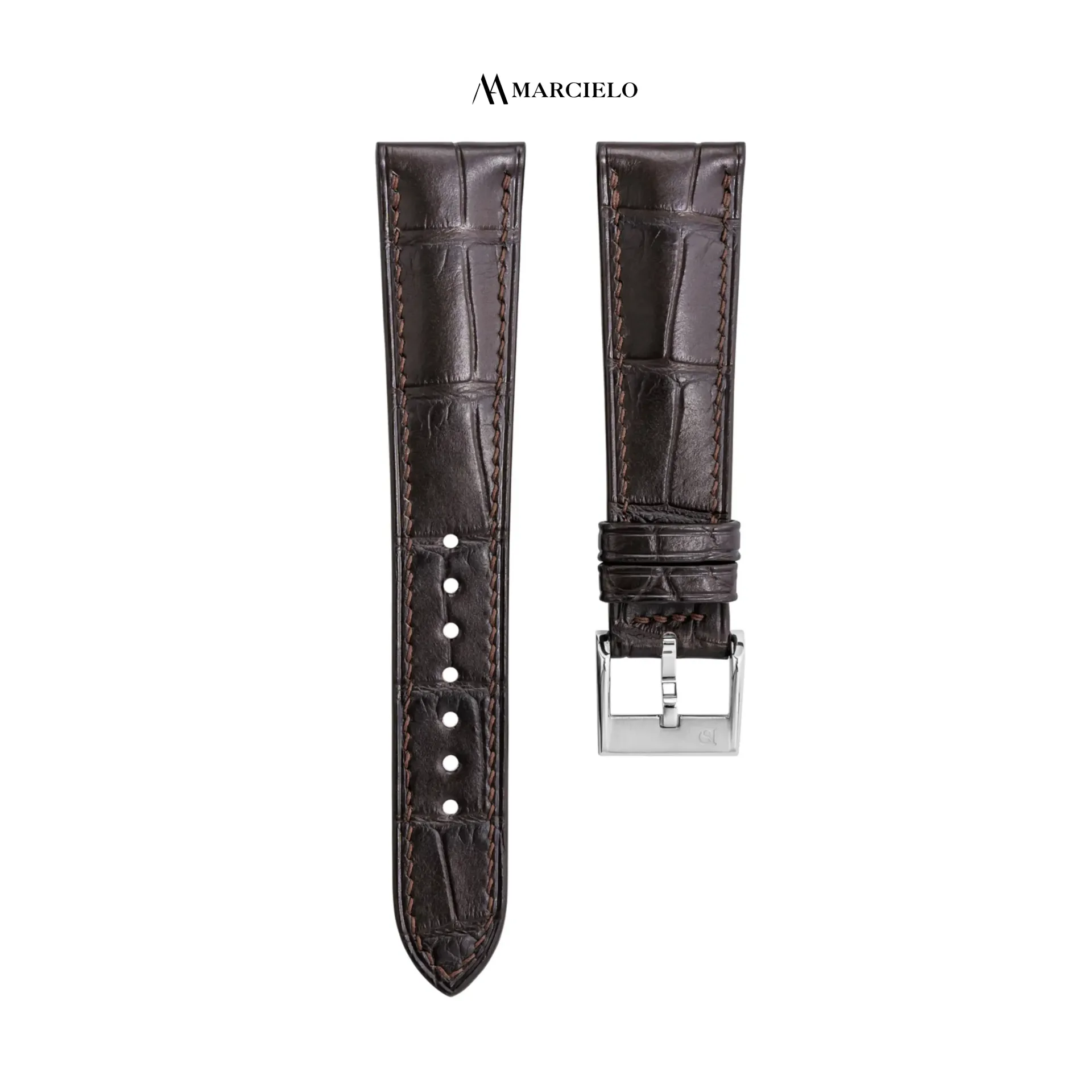 Dark Brown Alligator Leather Strap (16mm-14mm, White pin buckle)