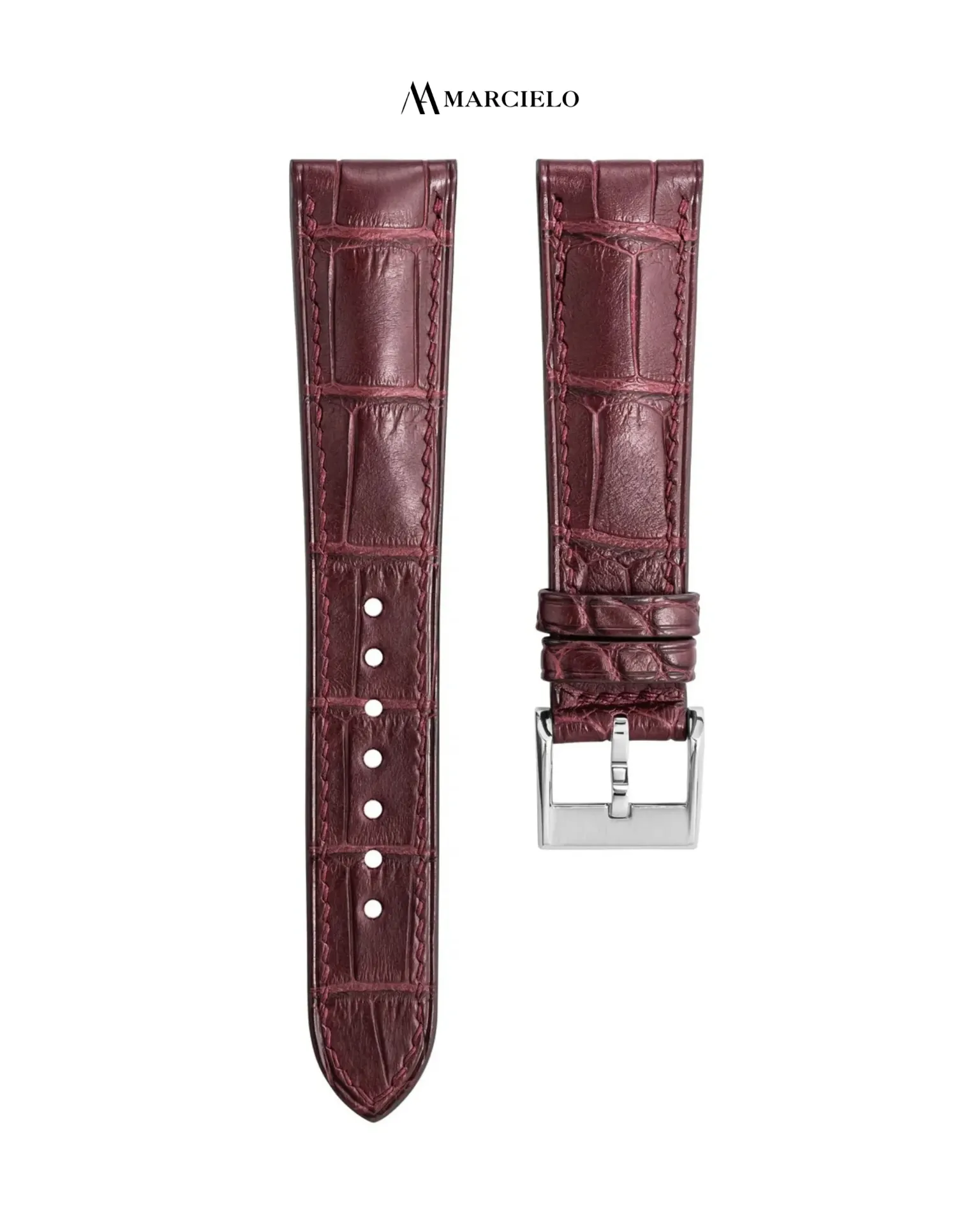 Burgundy Alligator Leather Strap (16mm-14mm, White pin buckle)