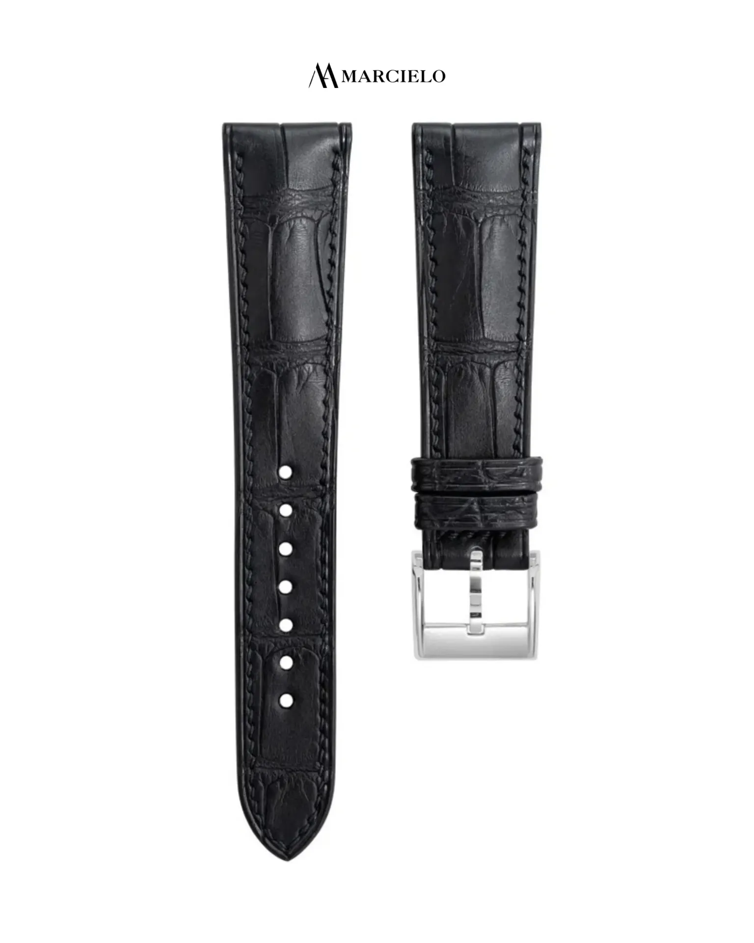 Dây da cá sấu Alligator màu Đen (16mm-14mm, Khoá kim trắng)