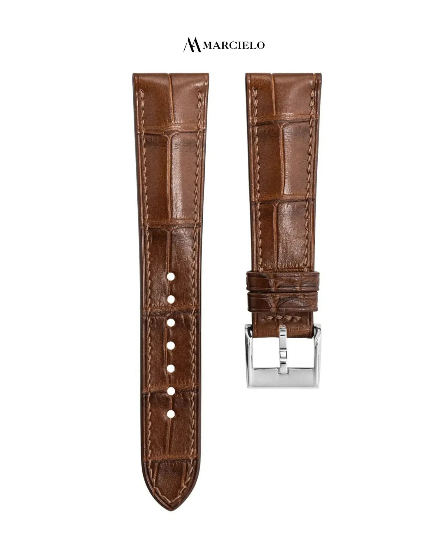 Light Brown Alligator Leather Strap (16mm-14mm, White pin buckle)