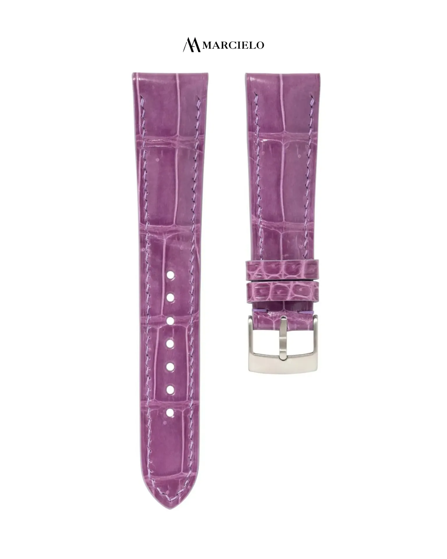 Purple Coloured Crocodile Glossy Leather Strap (16mm-14mm, White pin buckle)