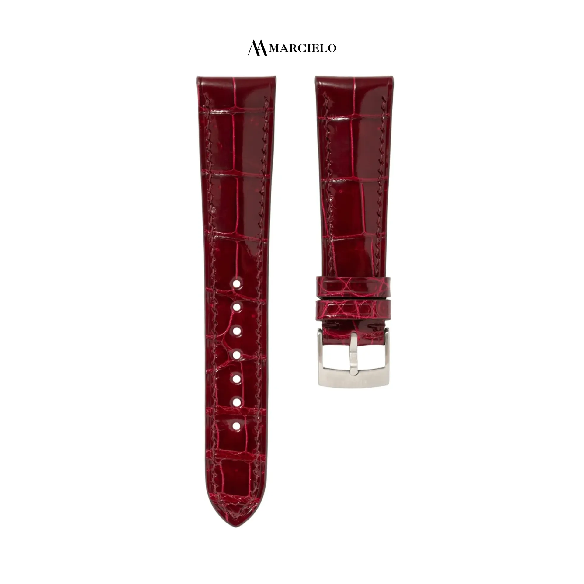 Red Wine Coloured Crocodile Glossy Leather Strap