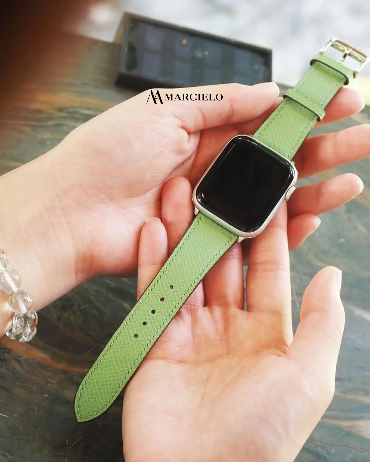 Dây đồng hồ thủ công - Apple Watch Series - Da Epsom - Màu Xanh Lá