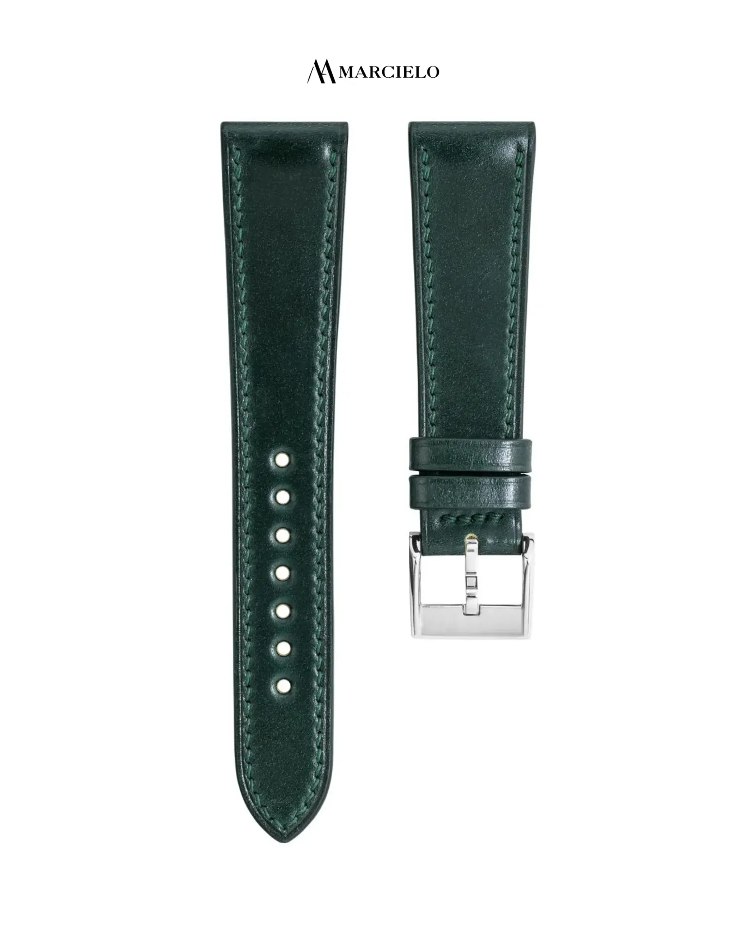 Horse Hide Shell Cordovan in Green (16mm-14mm, White pin buckle)