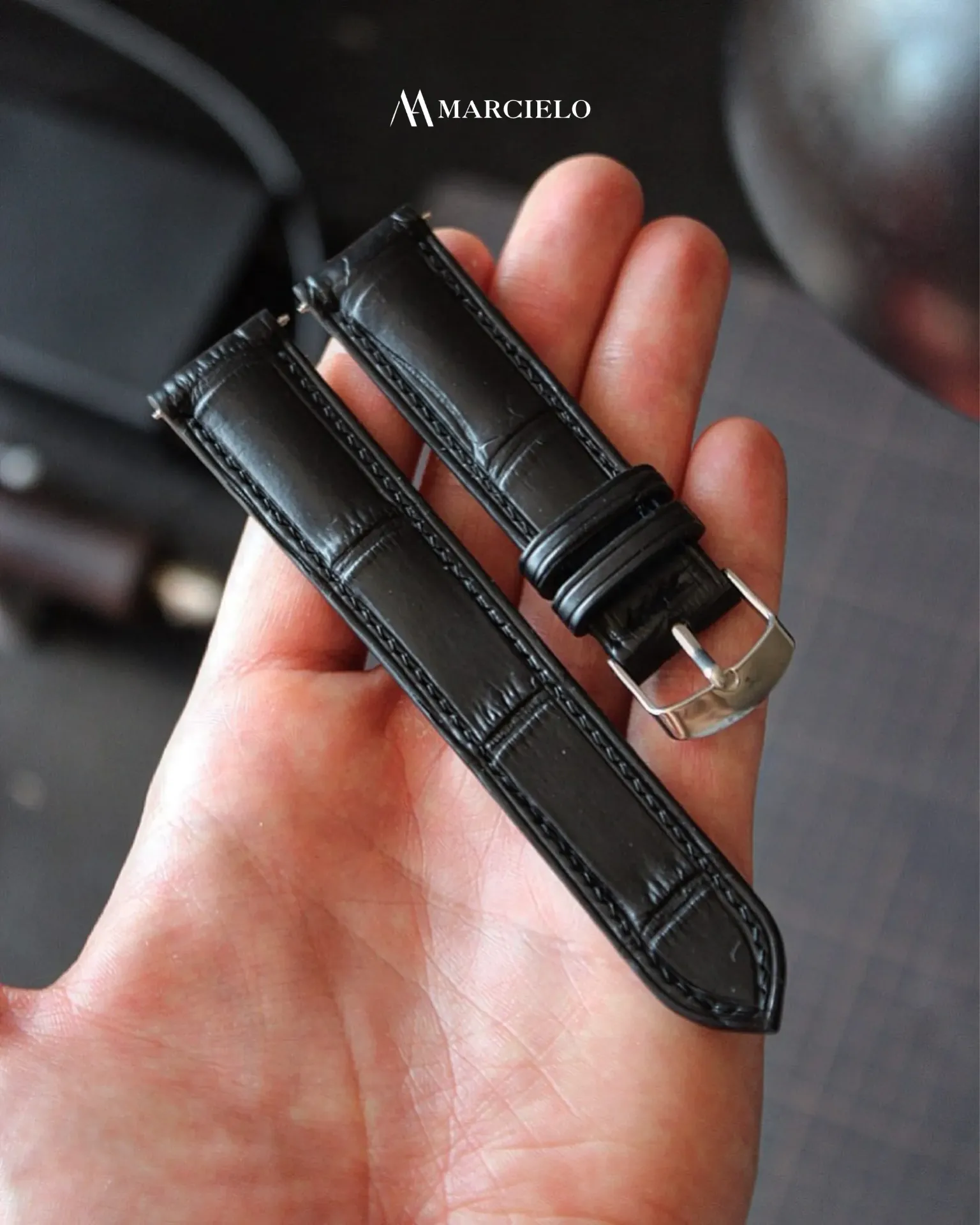 Dây đồng hồ thủ công - Maurice Lacroix - Da Cá Sấu - Màu Đen