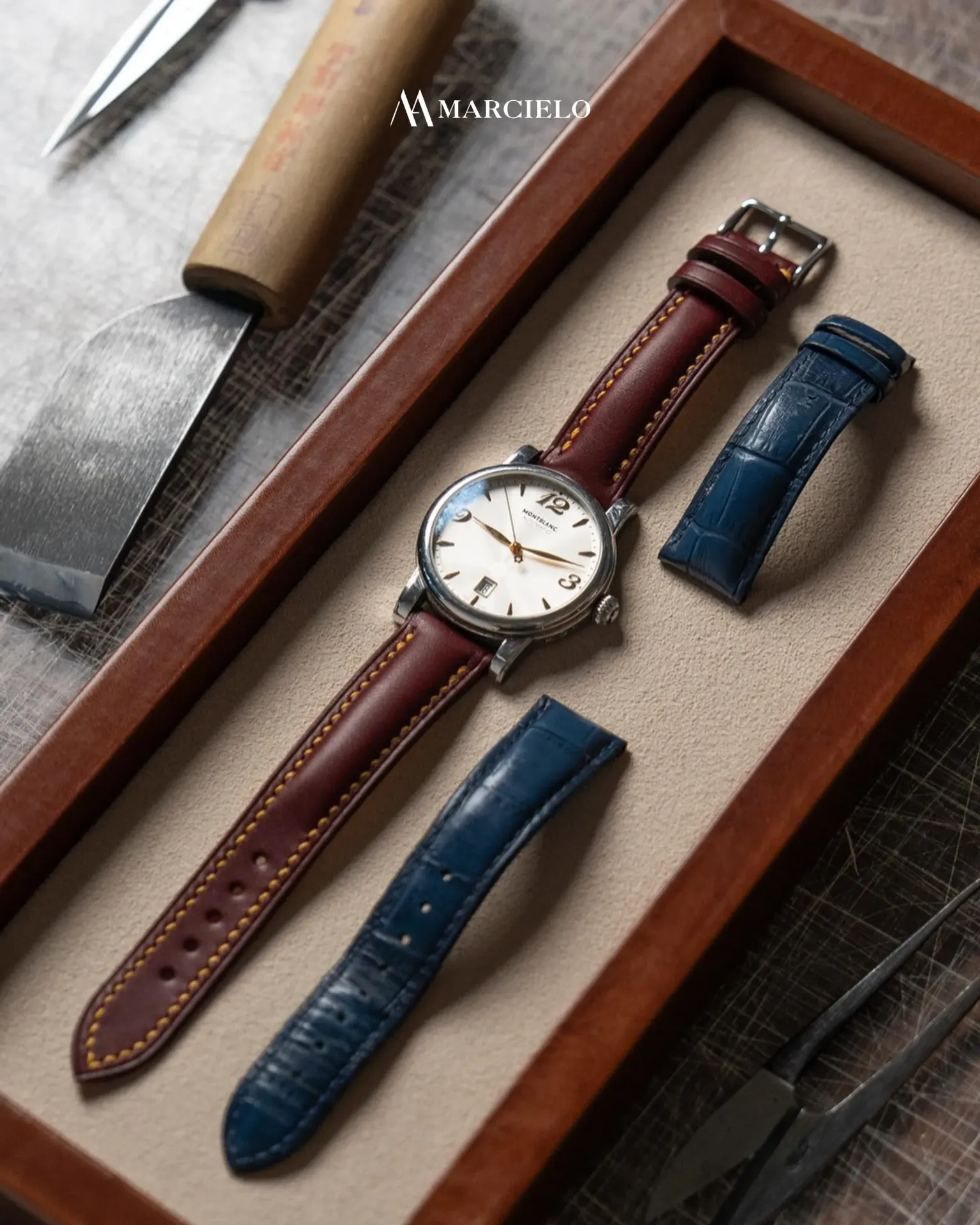 Dây đồng hồ thủ công - Montblanc Spirit - Da Bò - Màu Nâu Đỏ