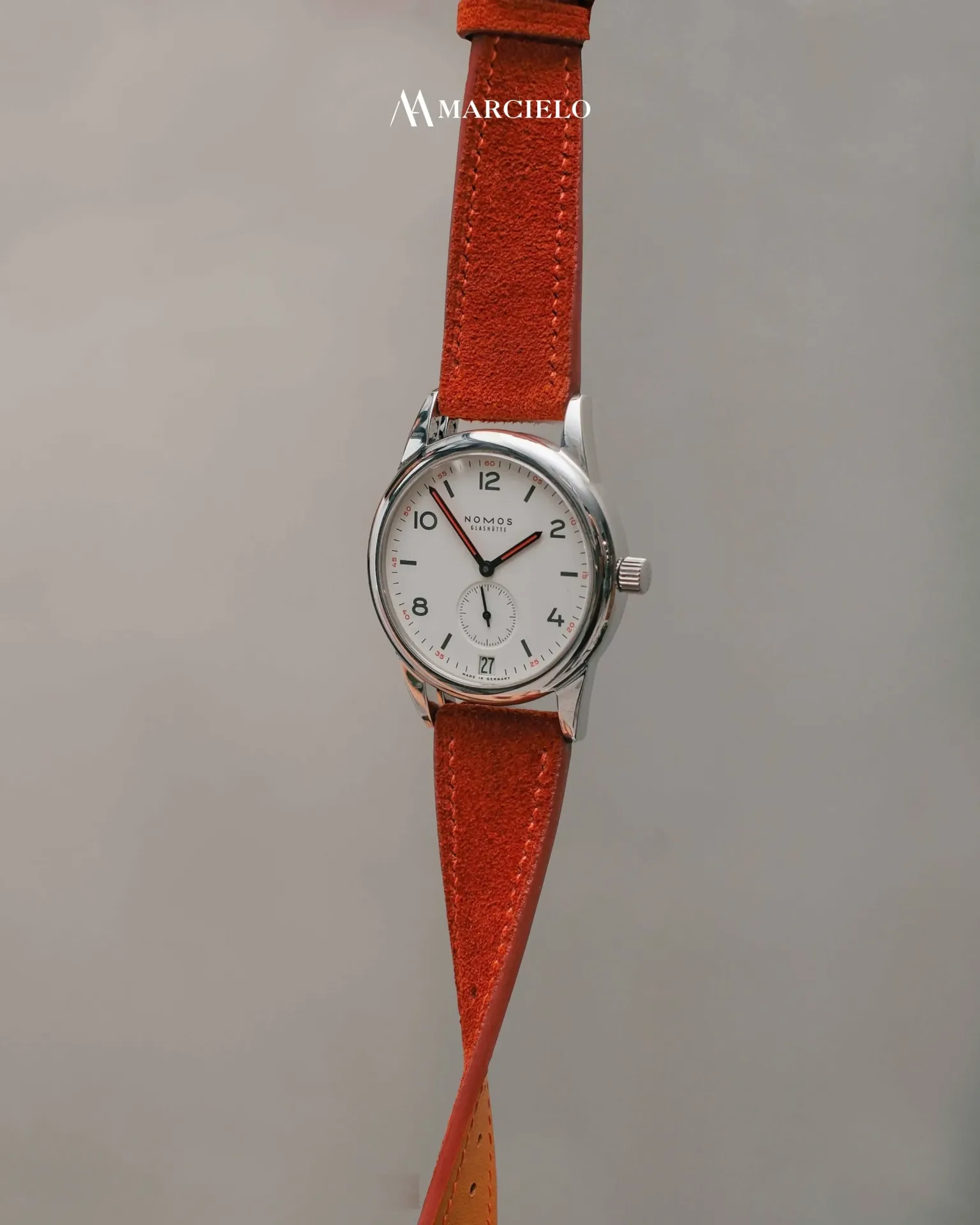 Dây đồng hồ thủ công - Nomos - Da Lộn - Màu Cam