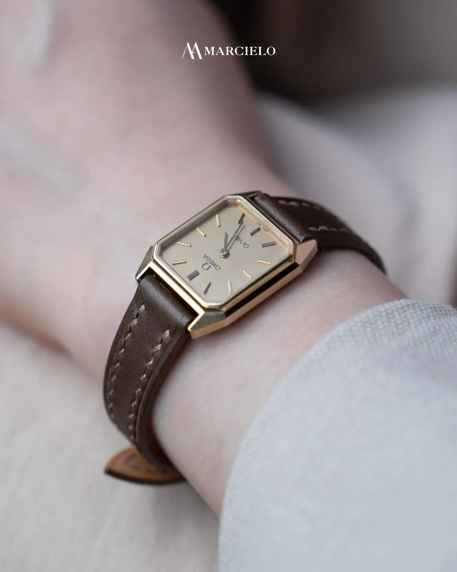 Dây đồng hồ thủ công - Omega De Ville - Da Bò - Màu Nâu