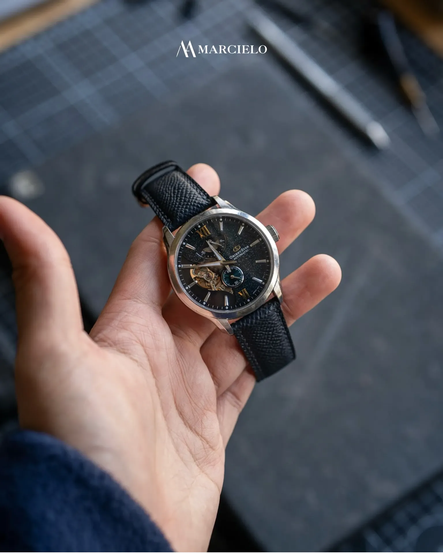 Dây đồng hồ thủ công - Orient Star - Da Epsom - Màu Xanh Navy